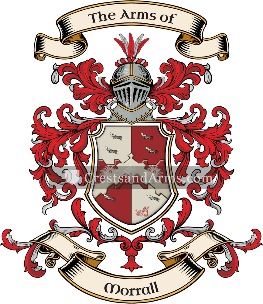 The Morrall coat of arms, drawn from the recorded blazon