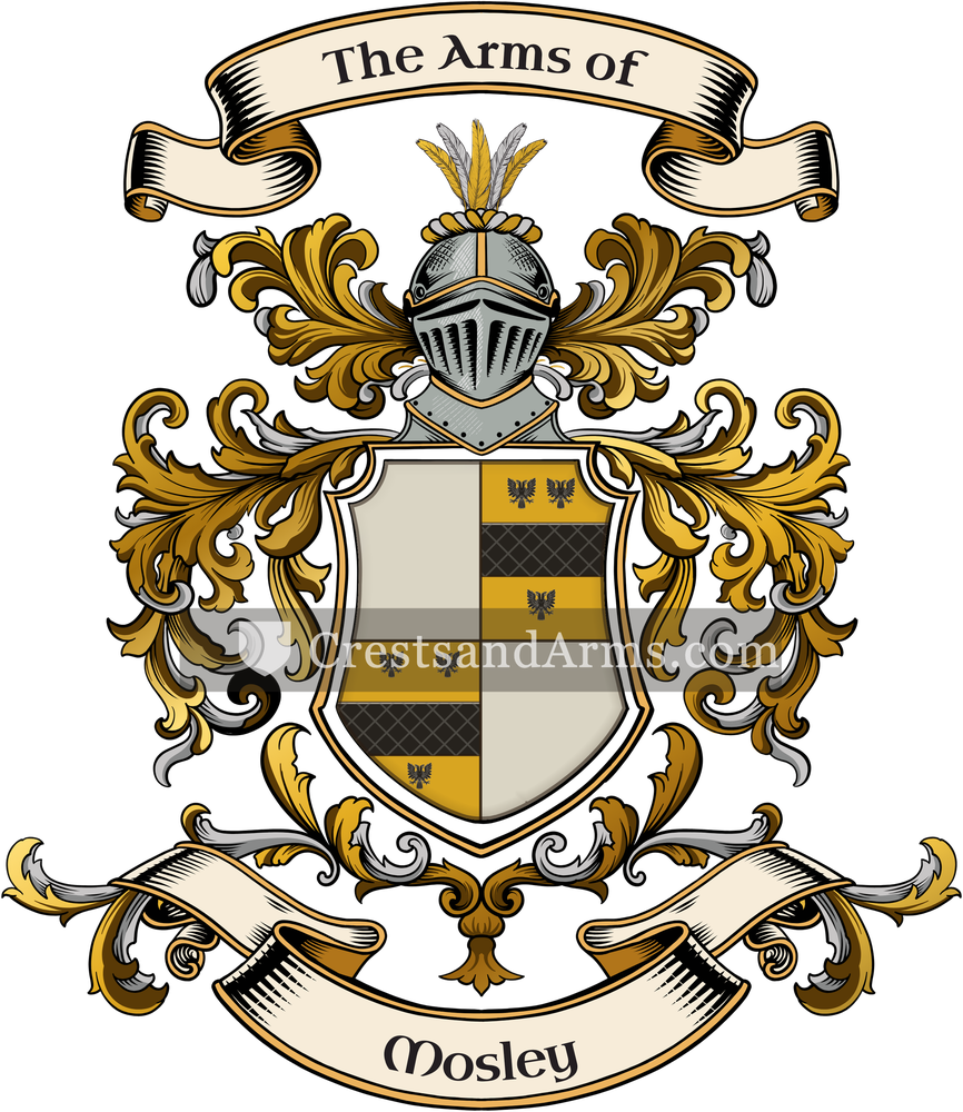 The Mosley coat of arms, drawn from the recorded blazon