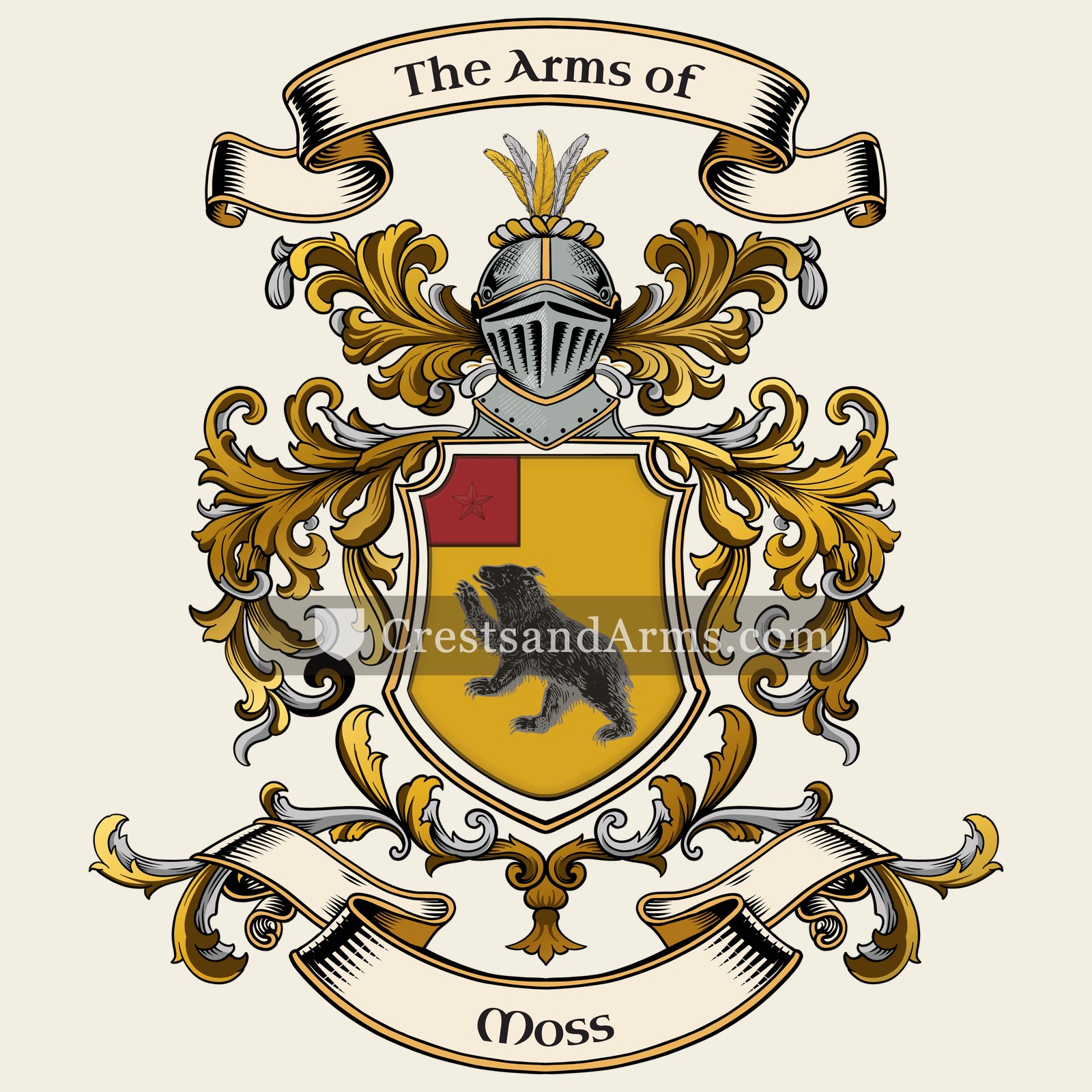 The Moss coat of arms, drawn from the recorded blazon