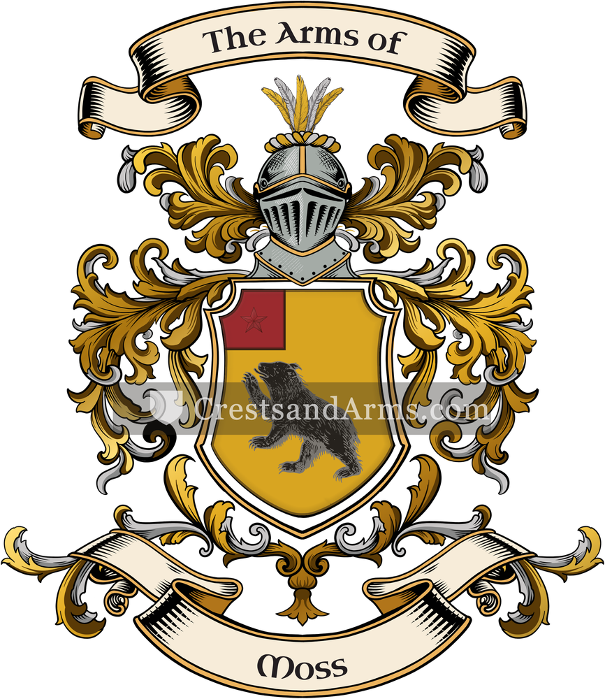 The Moss coat of arms, drawn from the recorded blazon