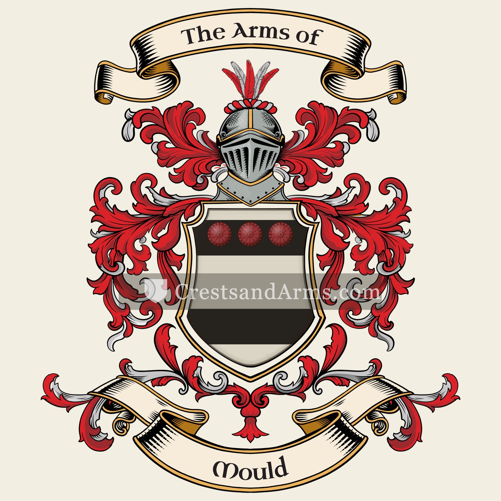 The Mould coat of arms, drawn from the recorded blazon