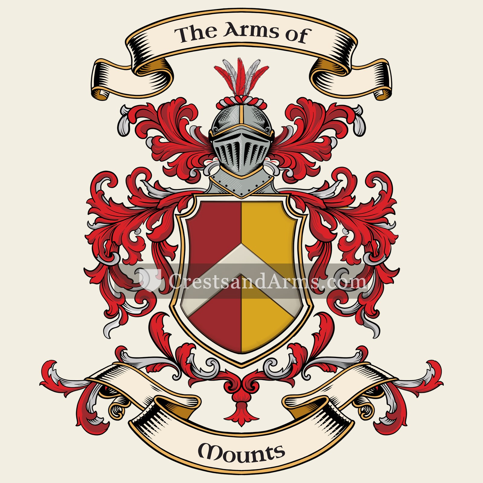 The Mounts coat of arms, drawn from the recorded blazon
