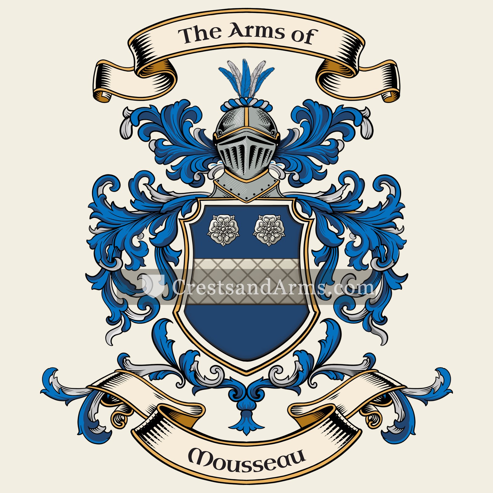 The Mousseau coat of arms, drawn from the recorded blazon