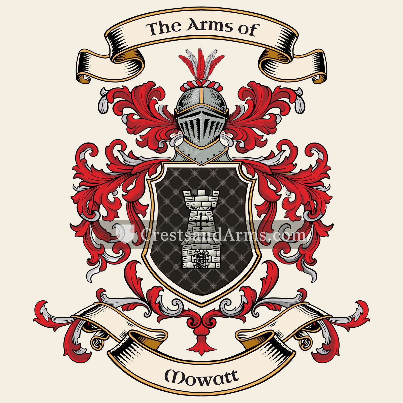 The Mowatt coat of arms, drawn from the recorded blazon