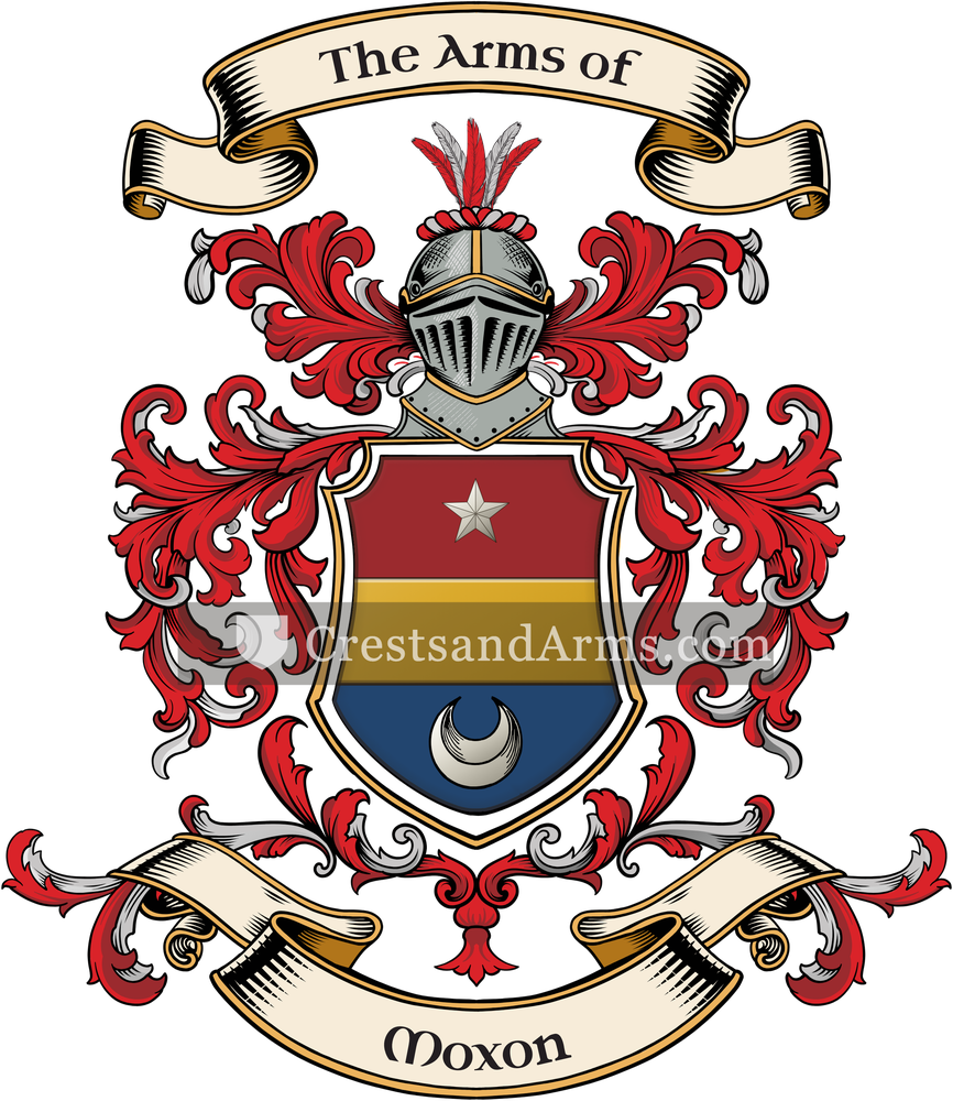 The Moxon coat of arms, drawn from the recorded blazon