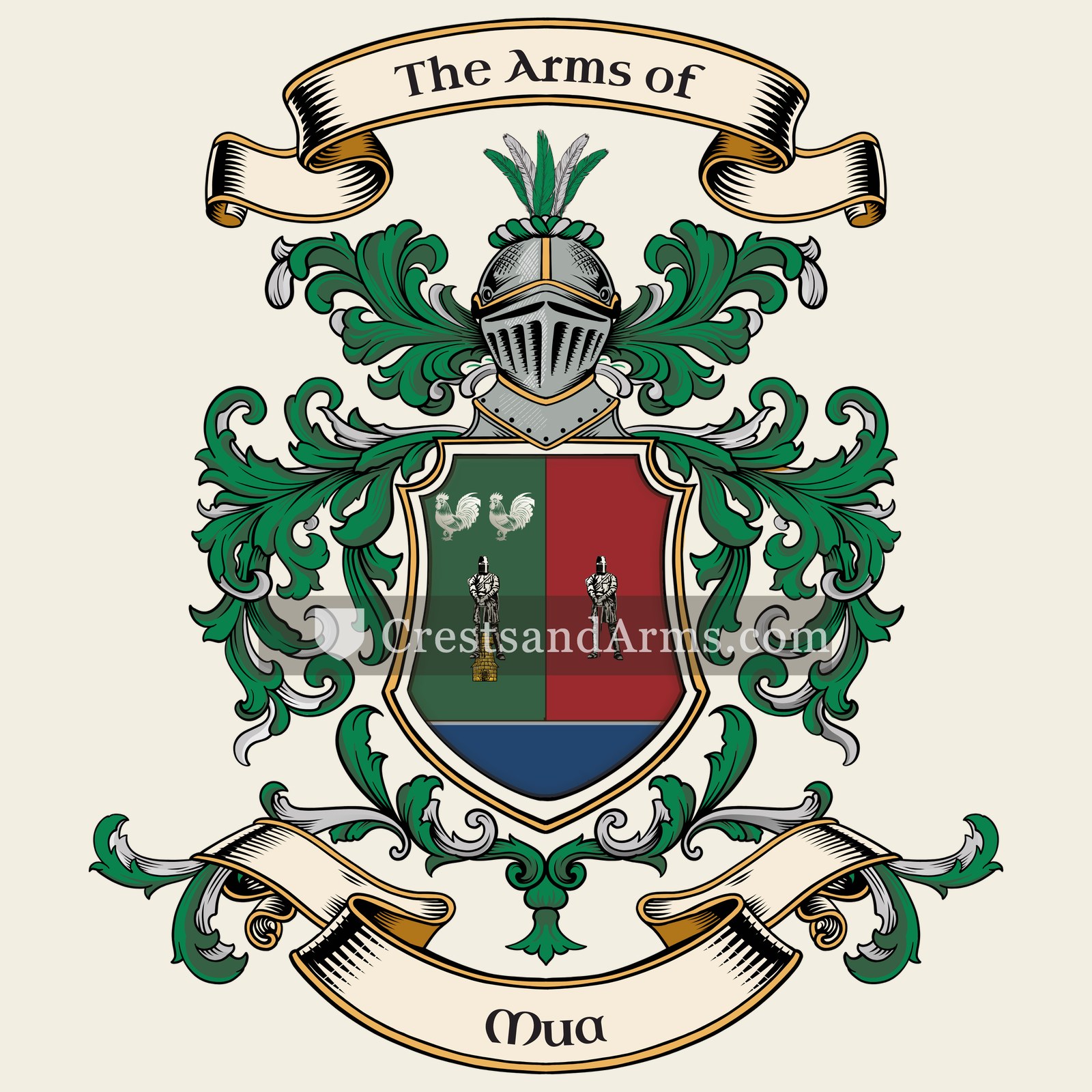 The Mua coat of arms, drawn from the recorded blazon