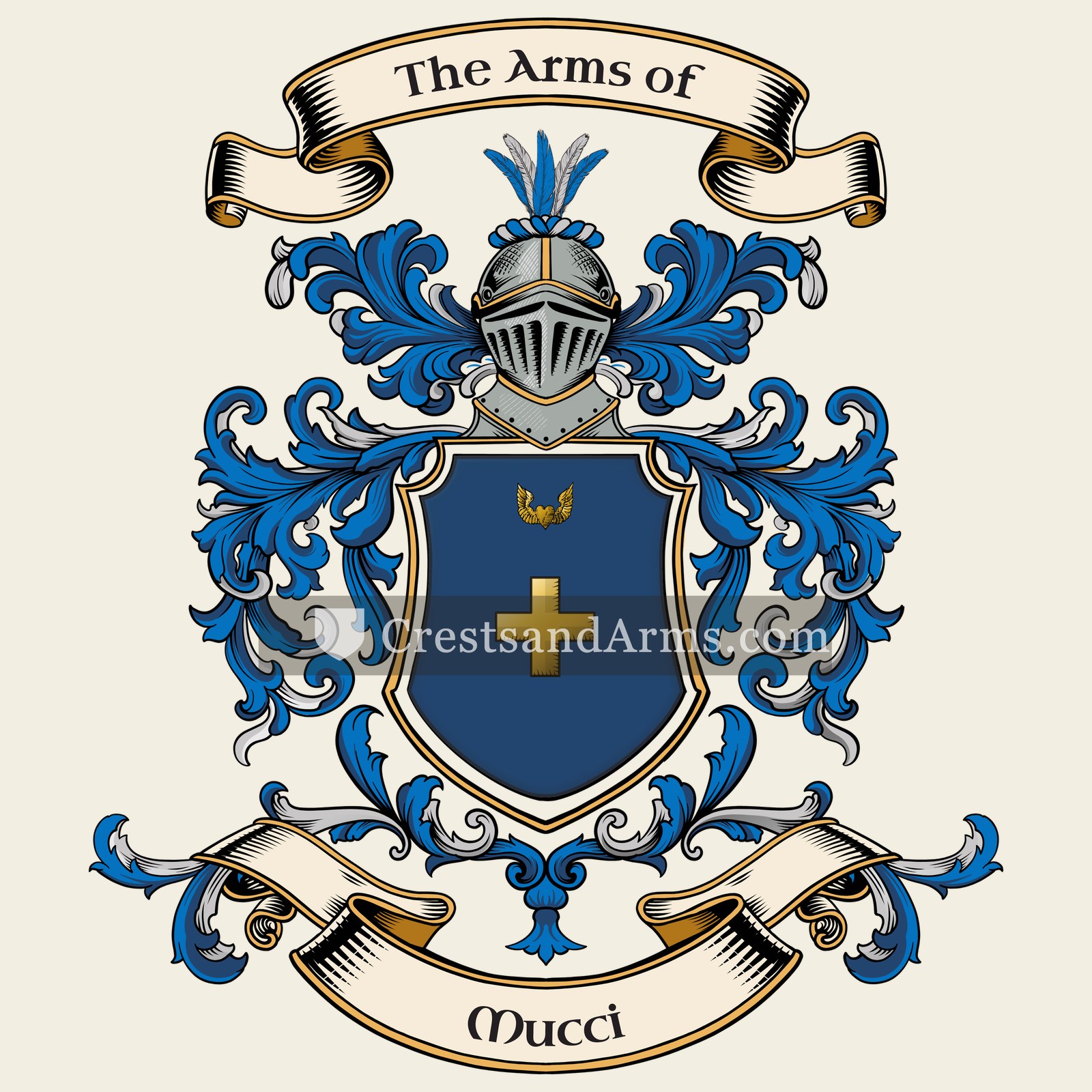 The Mucci coat of arms, drawn from the recorded blazon
