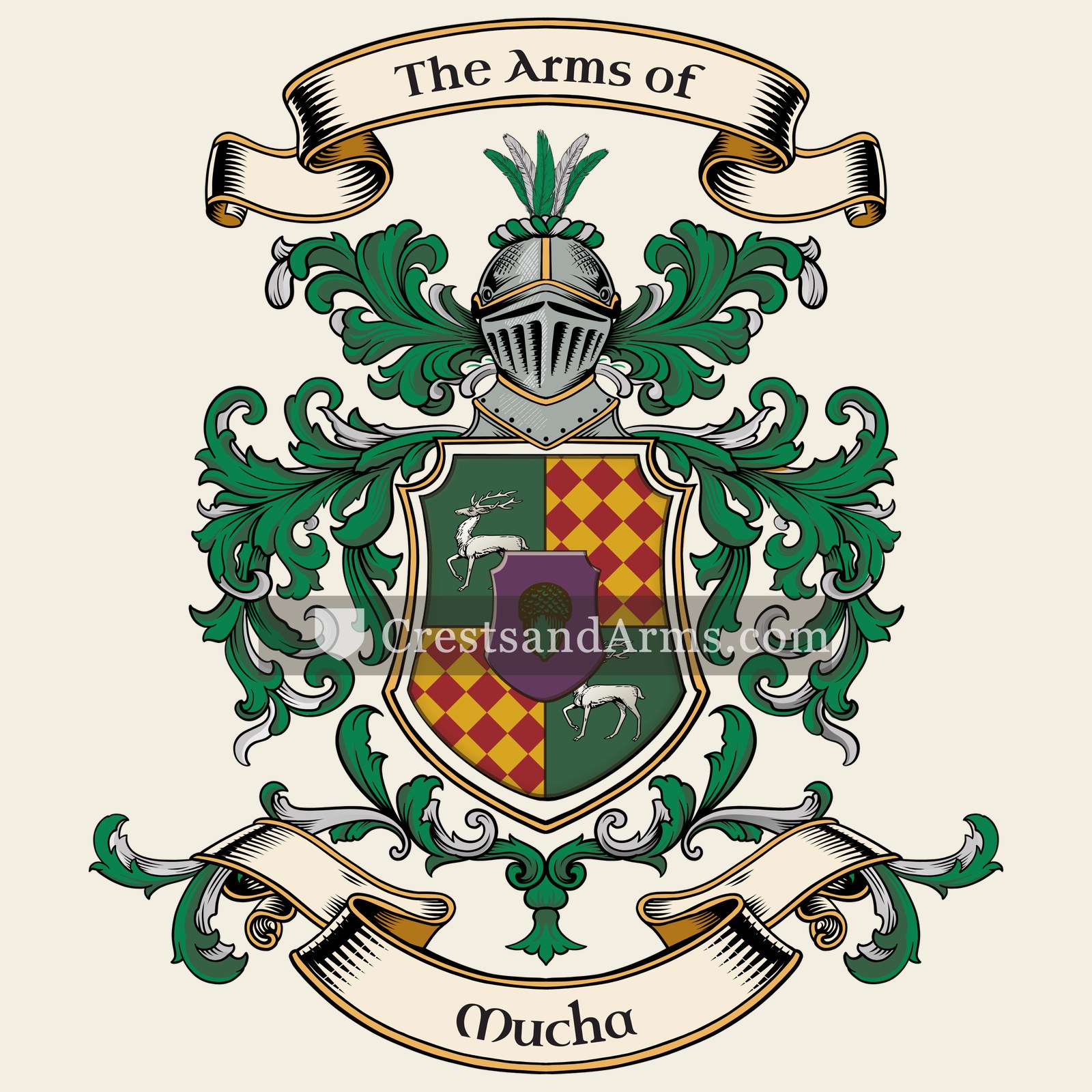 The Mucha coat of arms, drawn from the recorded blazon
