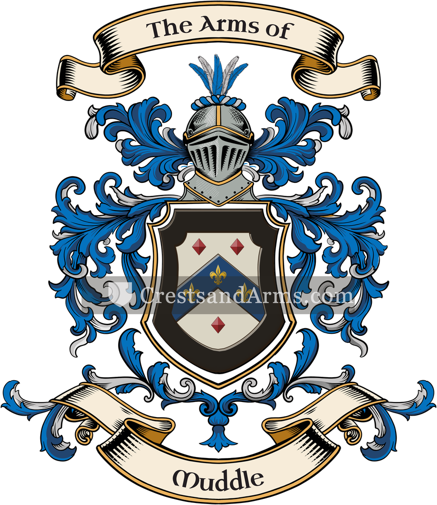 The Muddle coat of arms, drawn from the recorded blazon