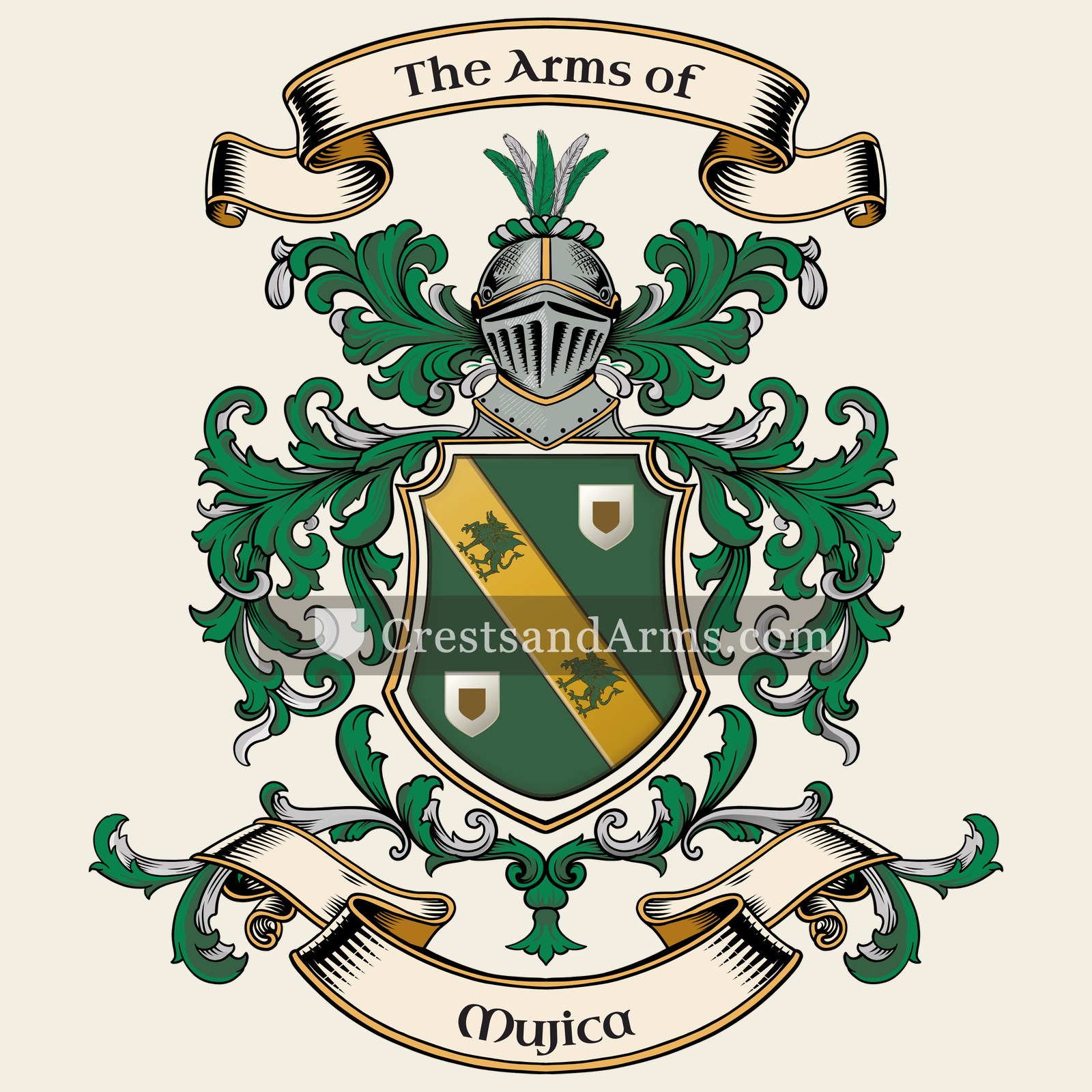 The Mujica coat of arms, drawn from the recorded blazon
