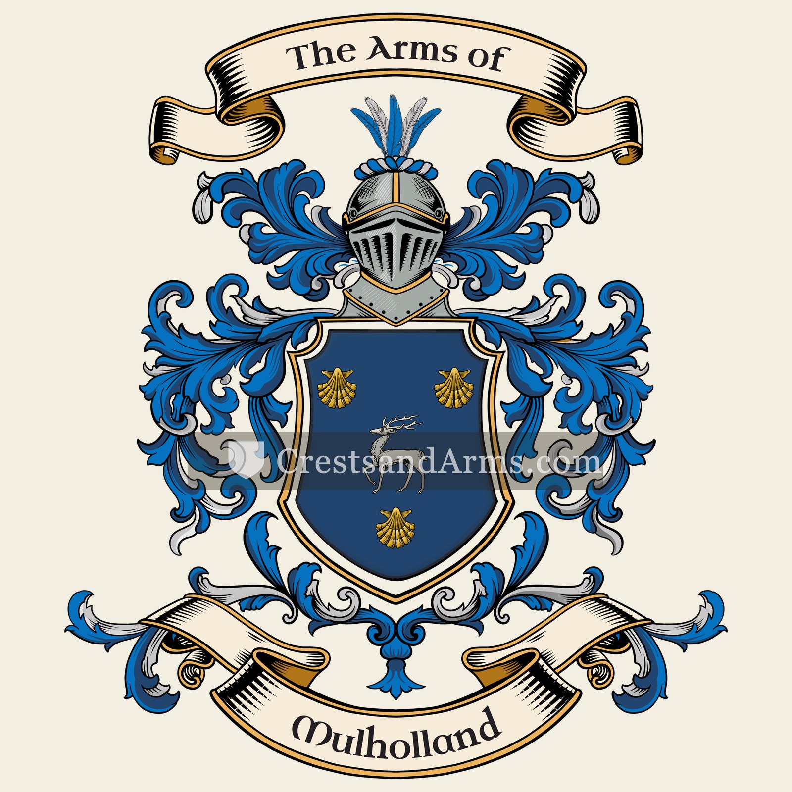 The Mulholland coat of arms, drawn from the recorded blazon