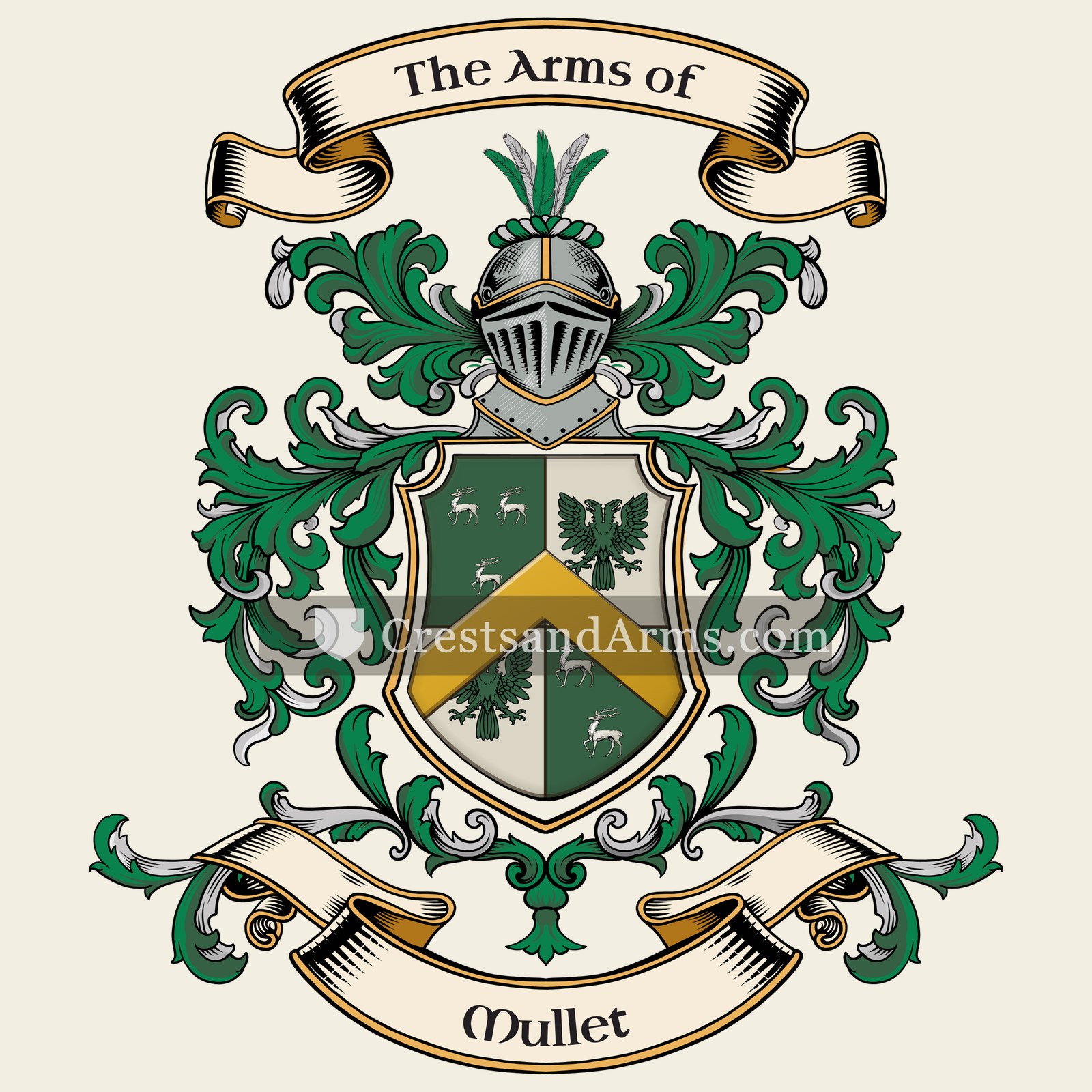 The Mullet coat of arms, drawn from the recorded blazon