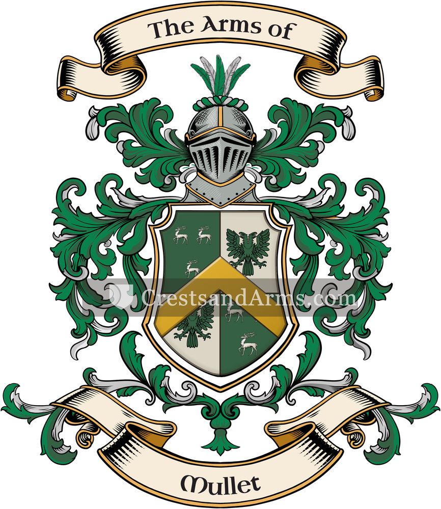 The Mullet coat of arms, drawn from the recorded blazon