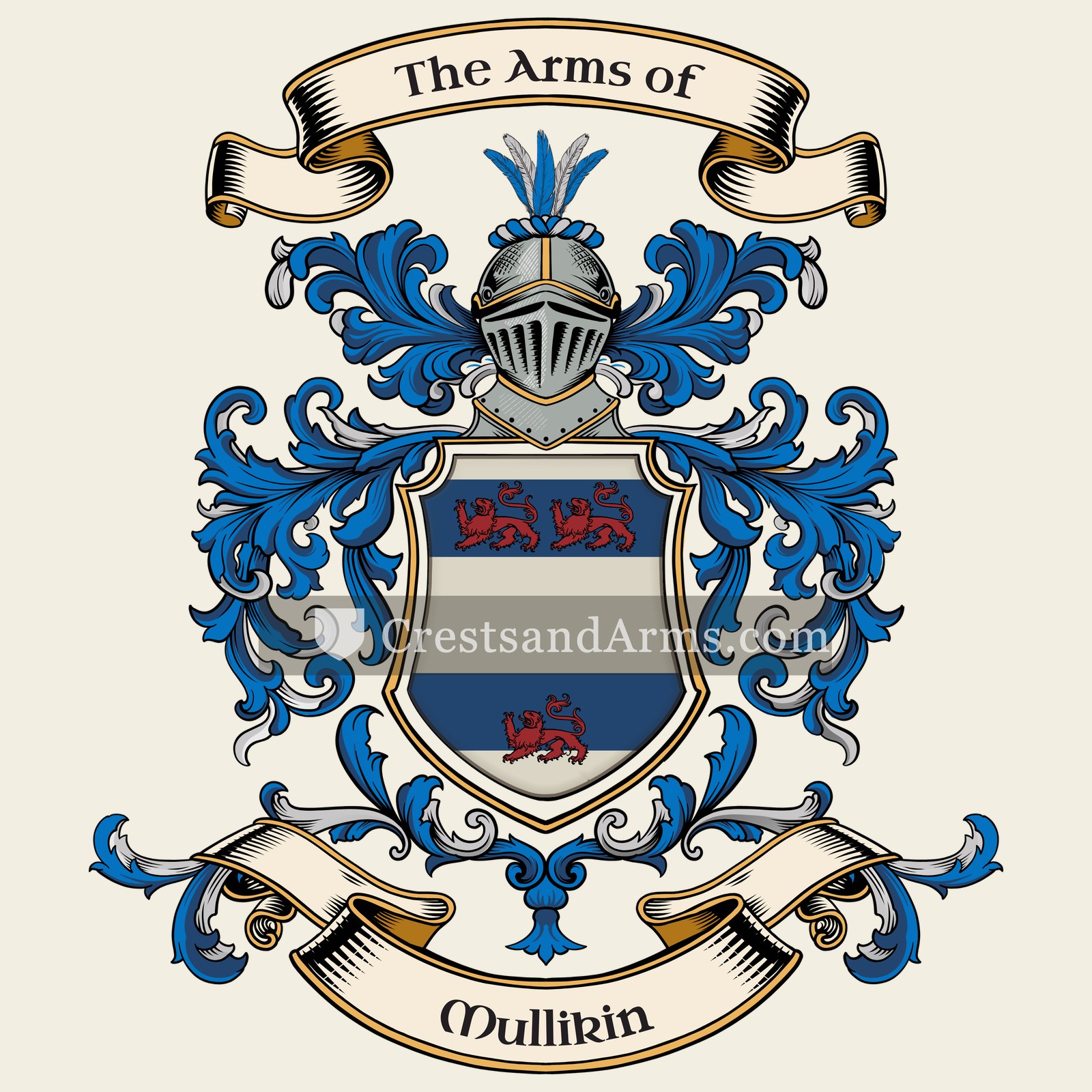 The Mullikin coat of arms, drawn from the recorded blazon