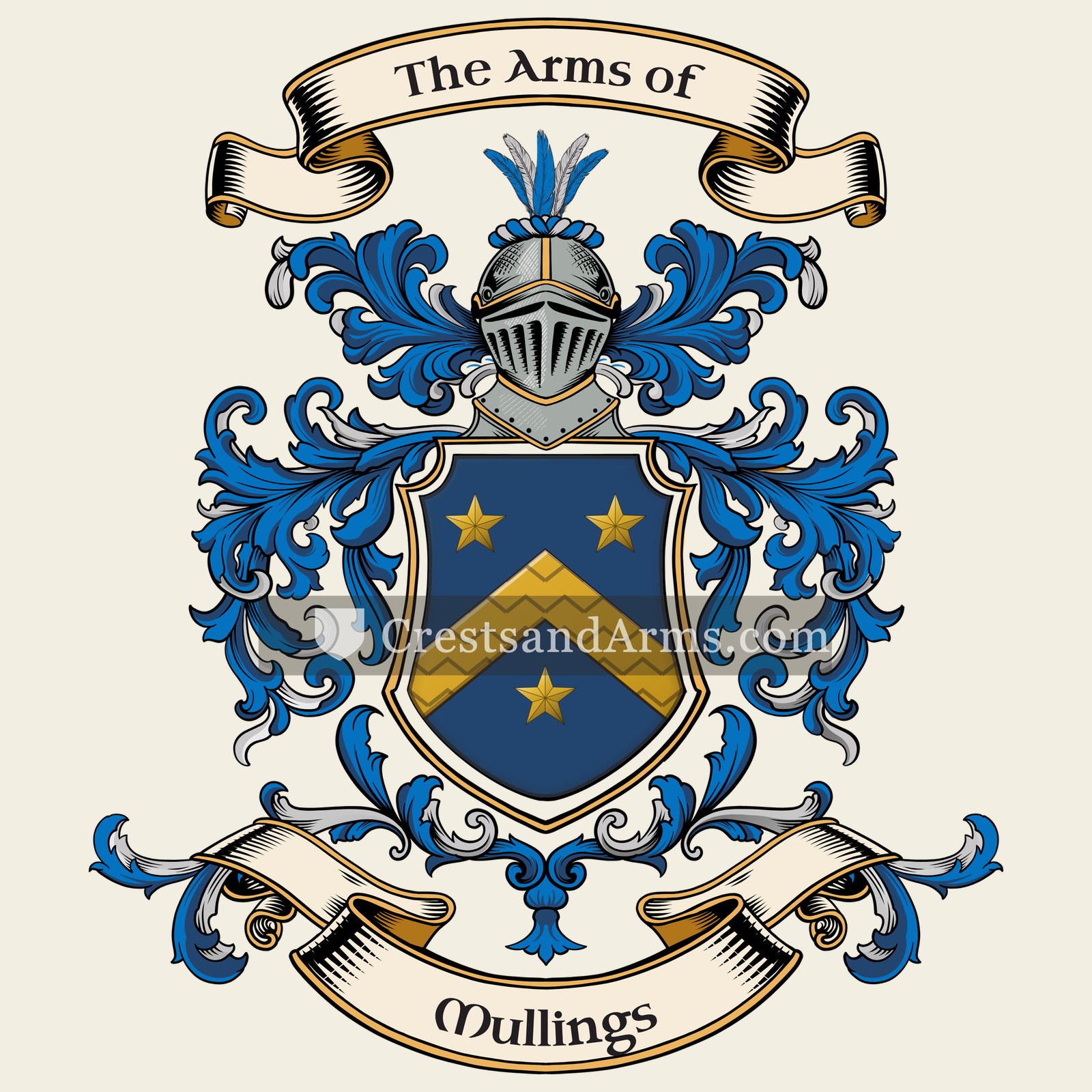The Mullings coat of arms, drawn from the recorded blazon