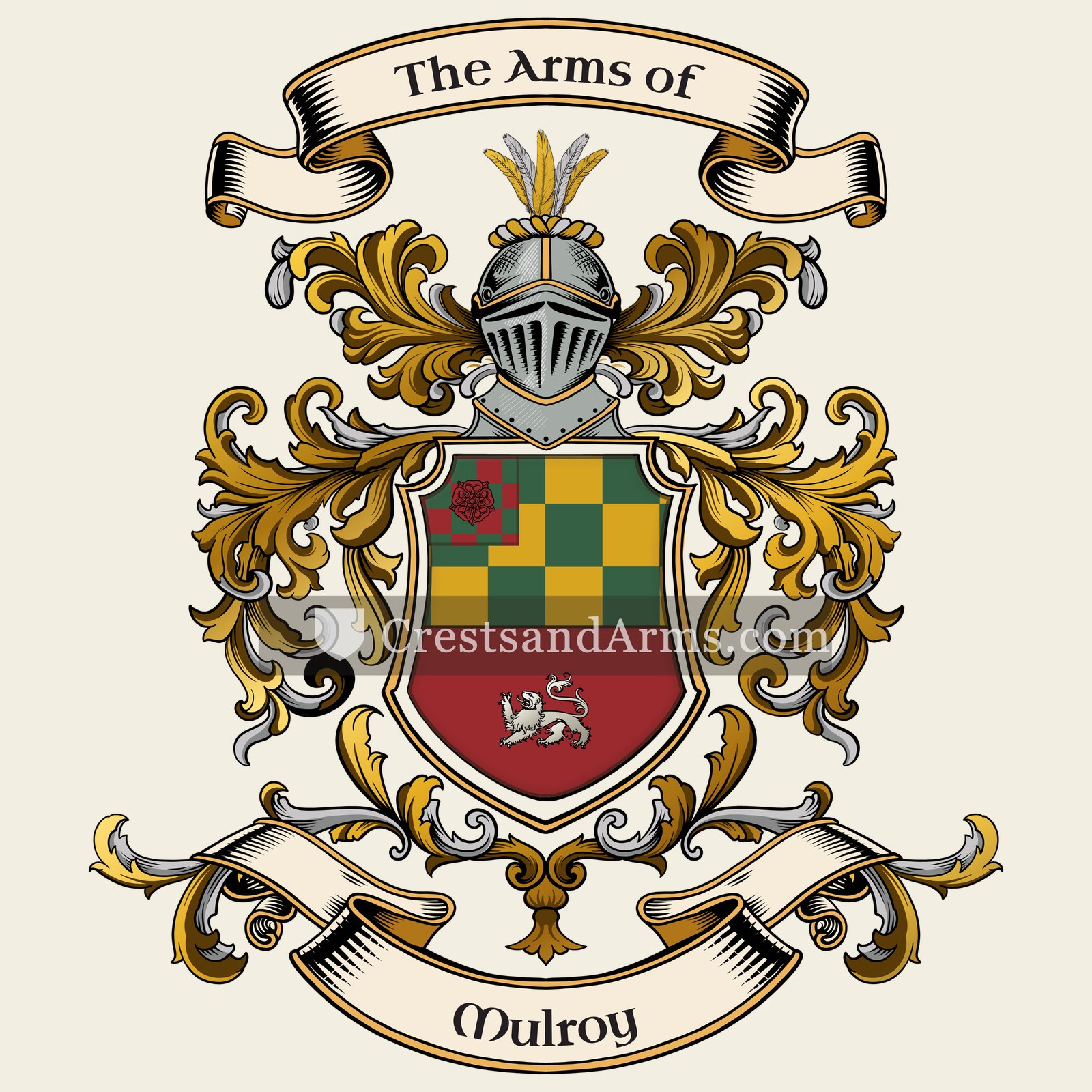 The Mulroy coat of arms, drawn from the recorded blazon