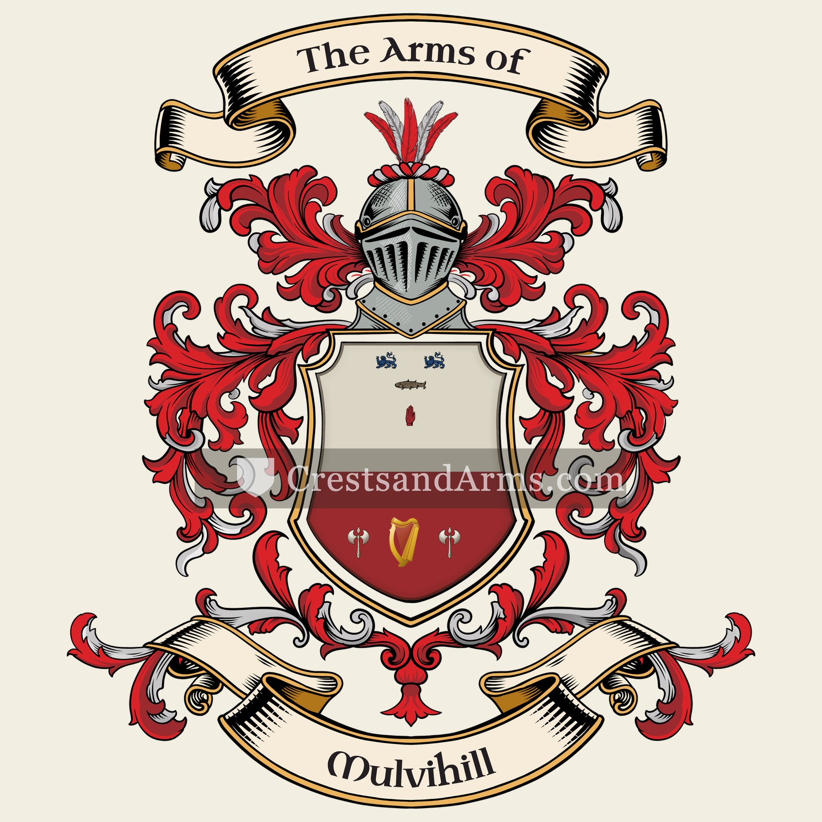 The Mulvihill coat of arms, drawn from the recorded blazon