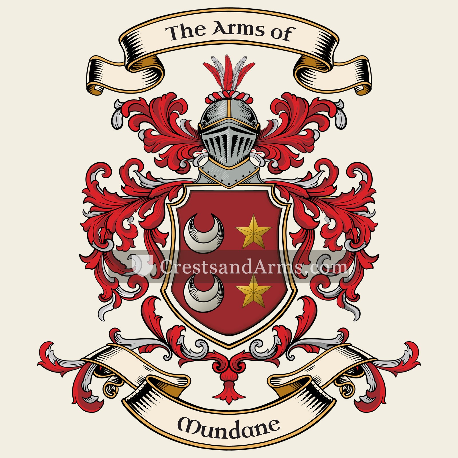 The Mundane coat of arms, drawn from the recorded blazon