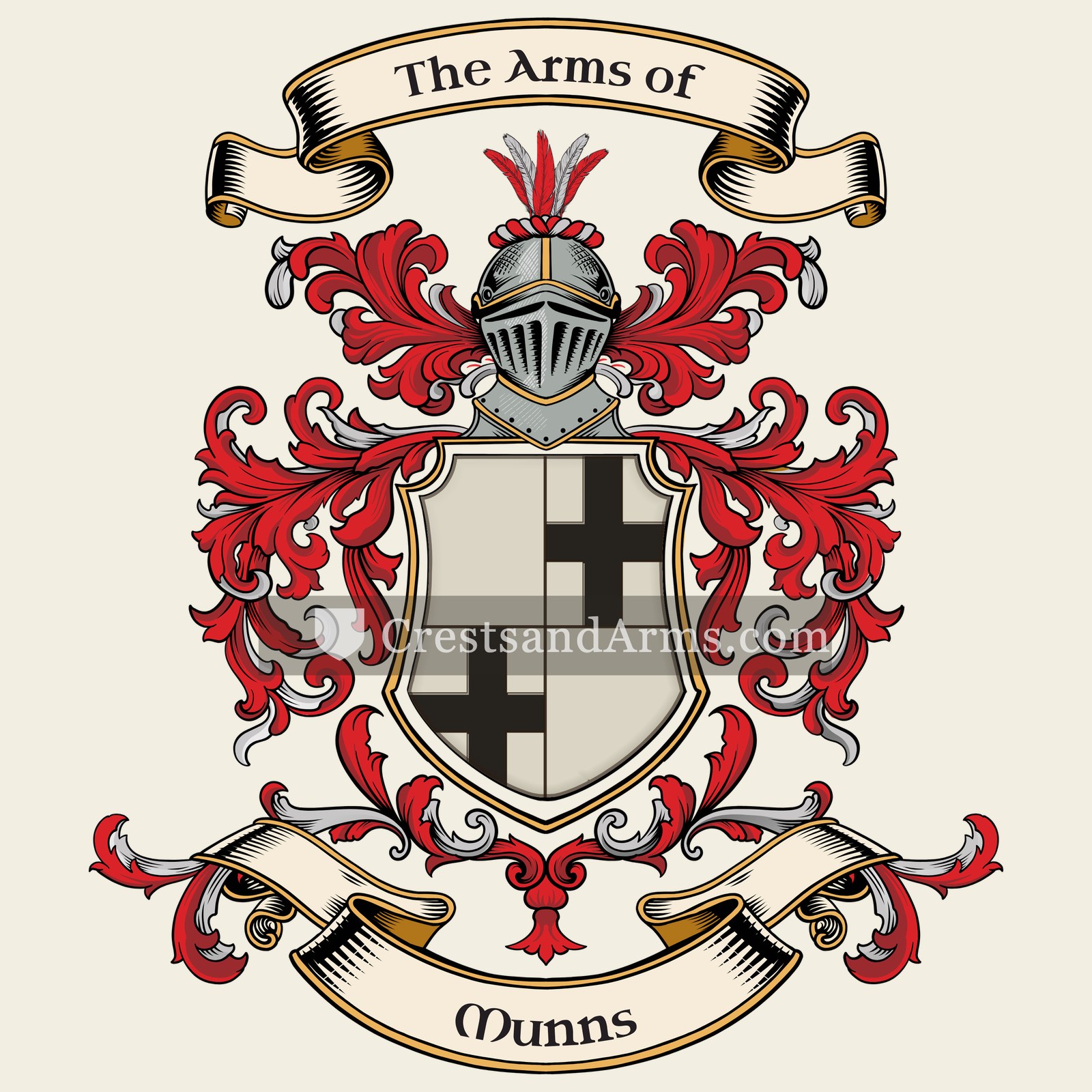 The Munns coat of arms, drawn from the recorded blazon