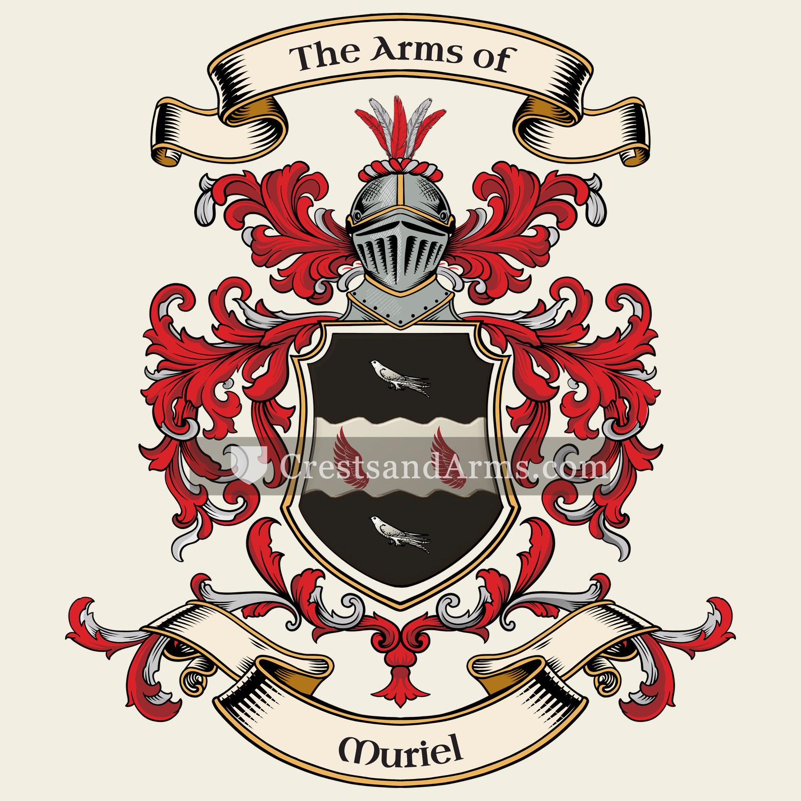 The Muriel coat of arms, drawn from the recorded blazon