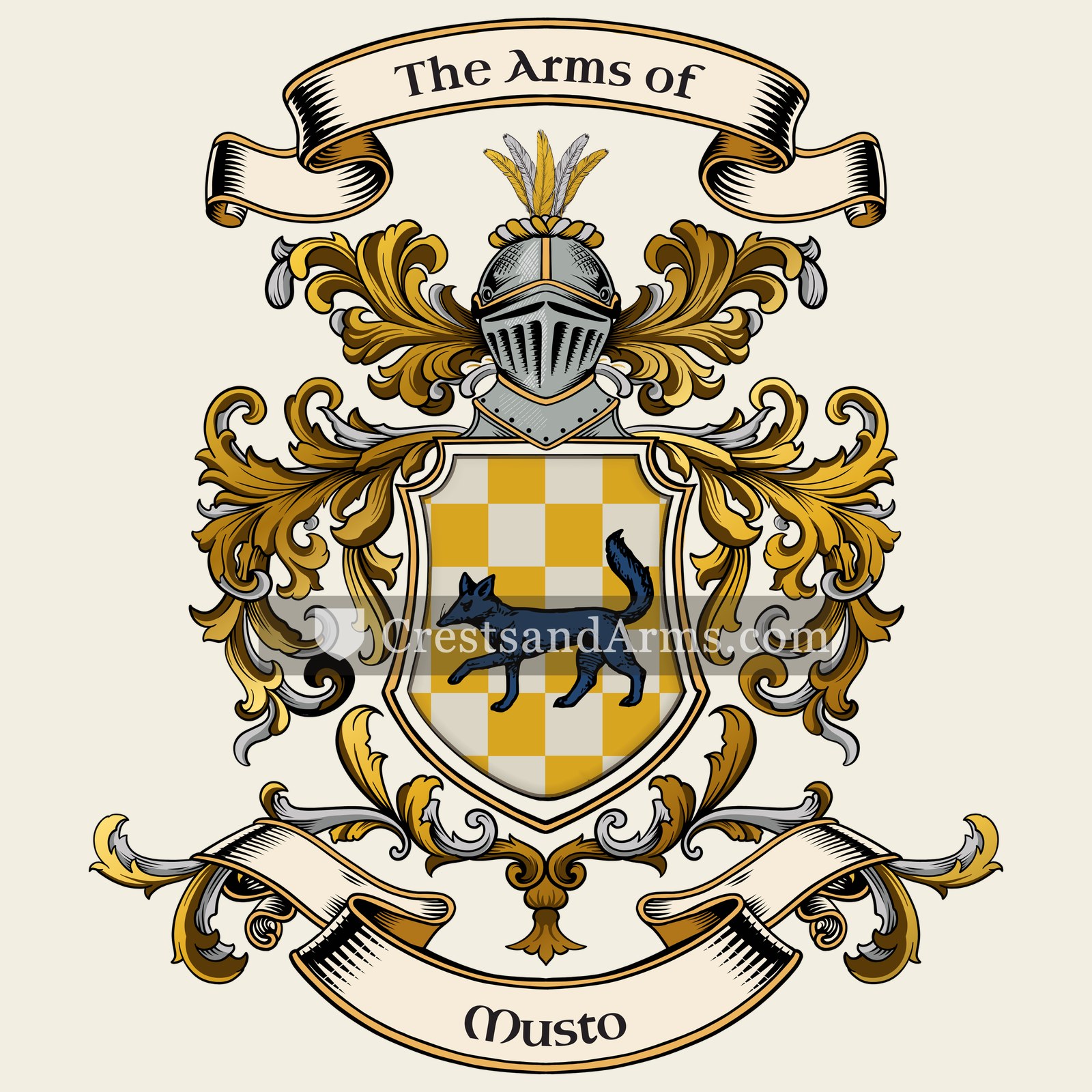 The Musto coat of arms, drawn from the recorded blazon