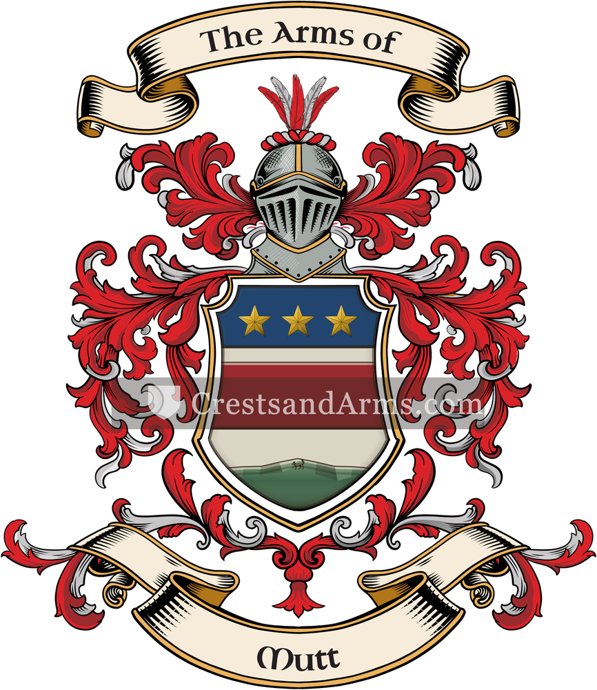 The Mutt coat of arms, drawn from the recorded blazon