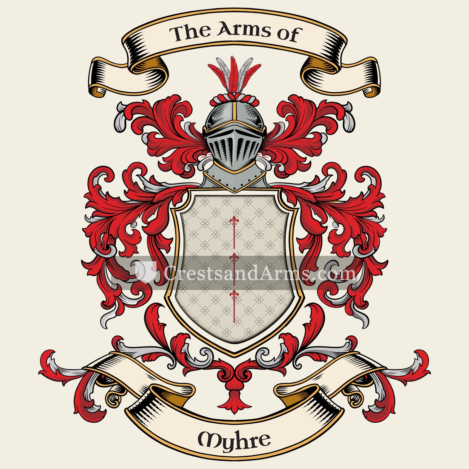 The Myhre coat of arms, drawn from the recorded blazon