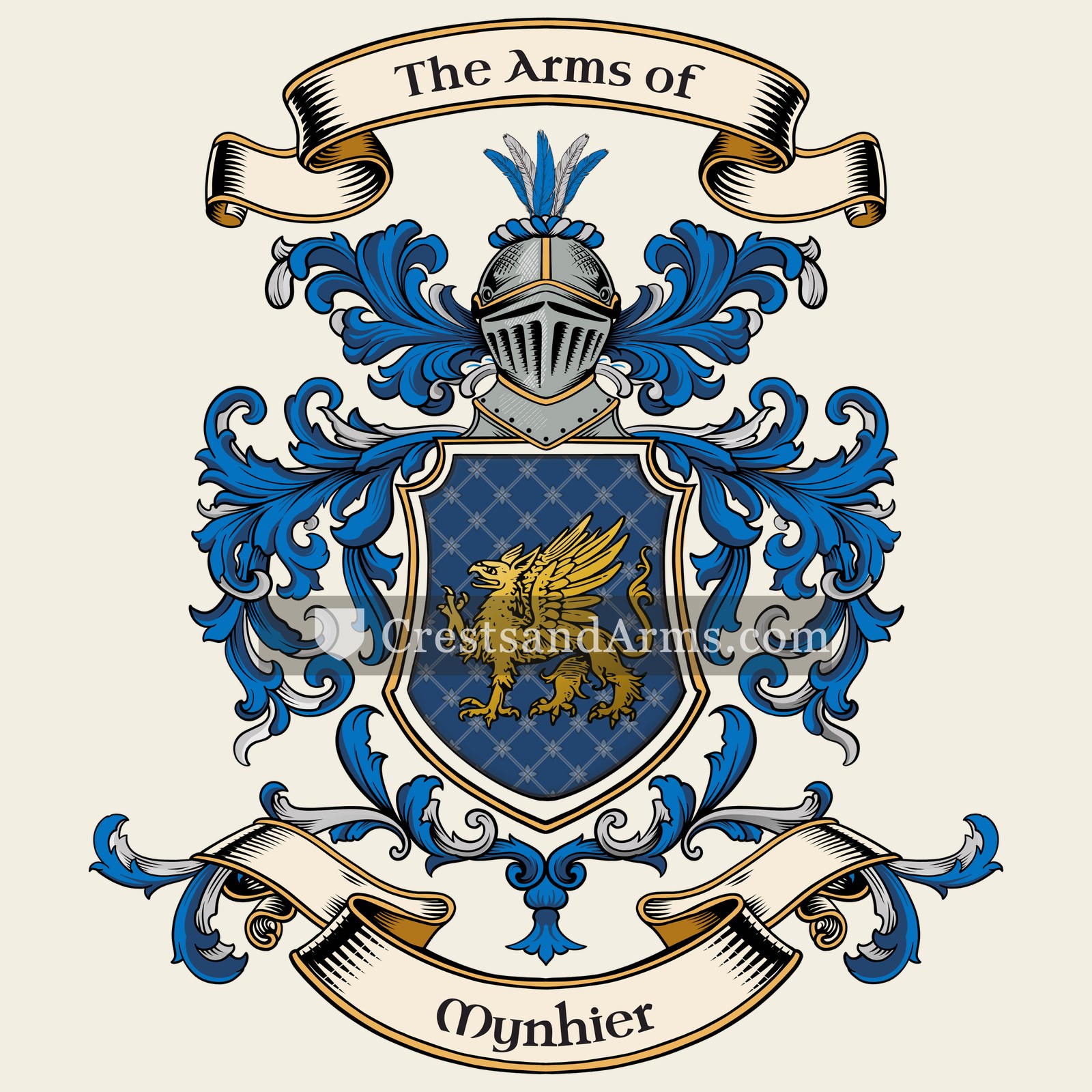 The Mynhier coat of arms, drawn from the recorded blazon