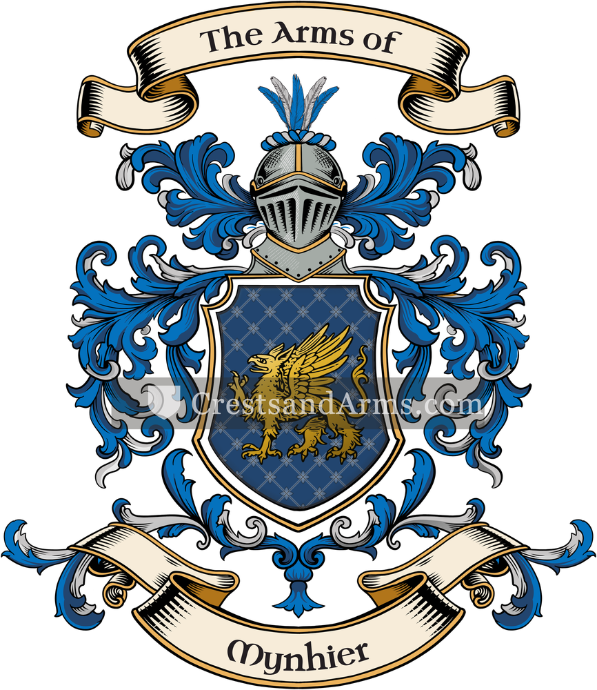 The Mynhier coat of arms, drawn from the recorded blazon