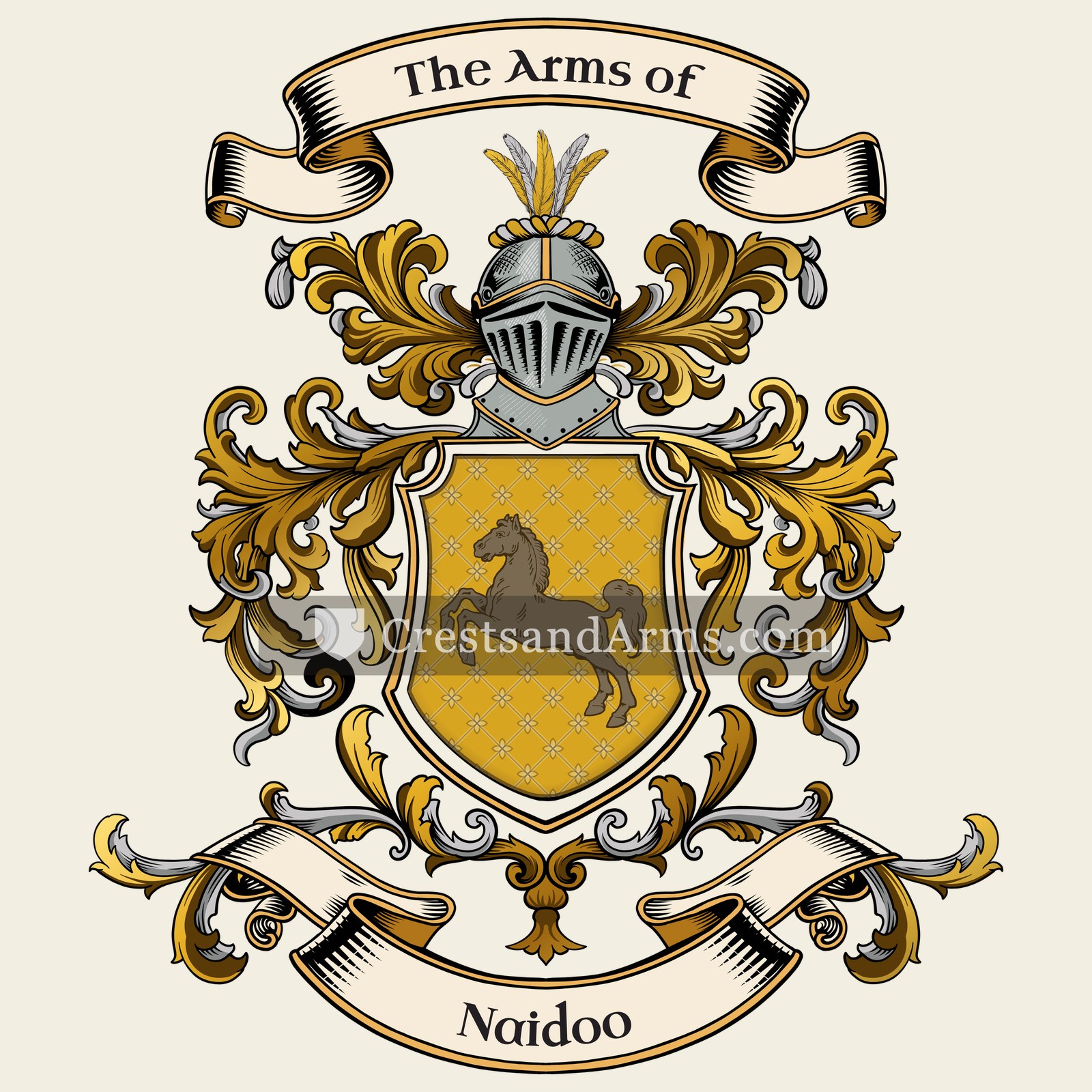 The Naidoo coat of arms, drawn from the recorded blazon