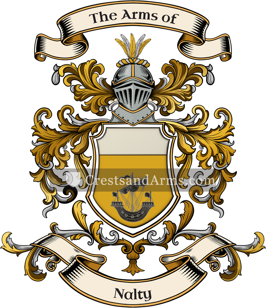 The Nalty coat of arms, drawn from the recorded blazon