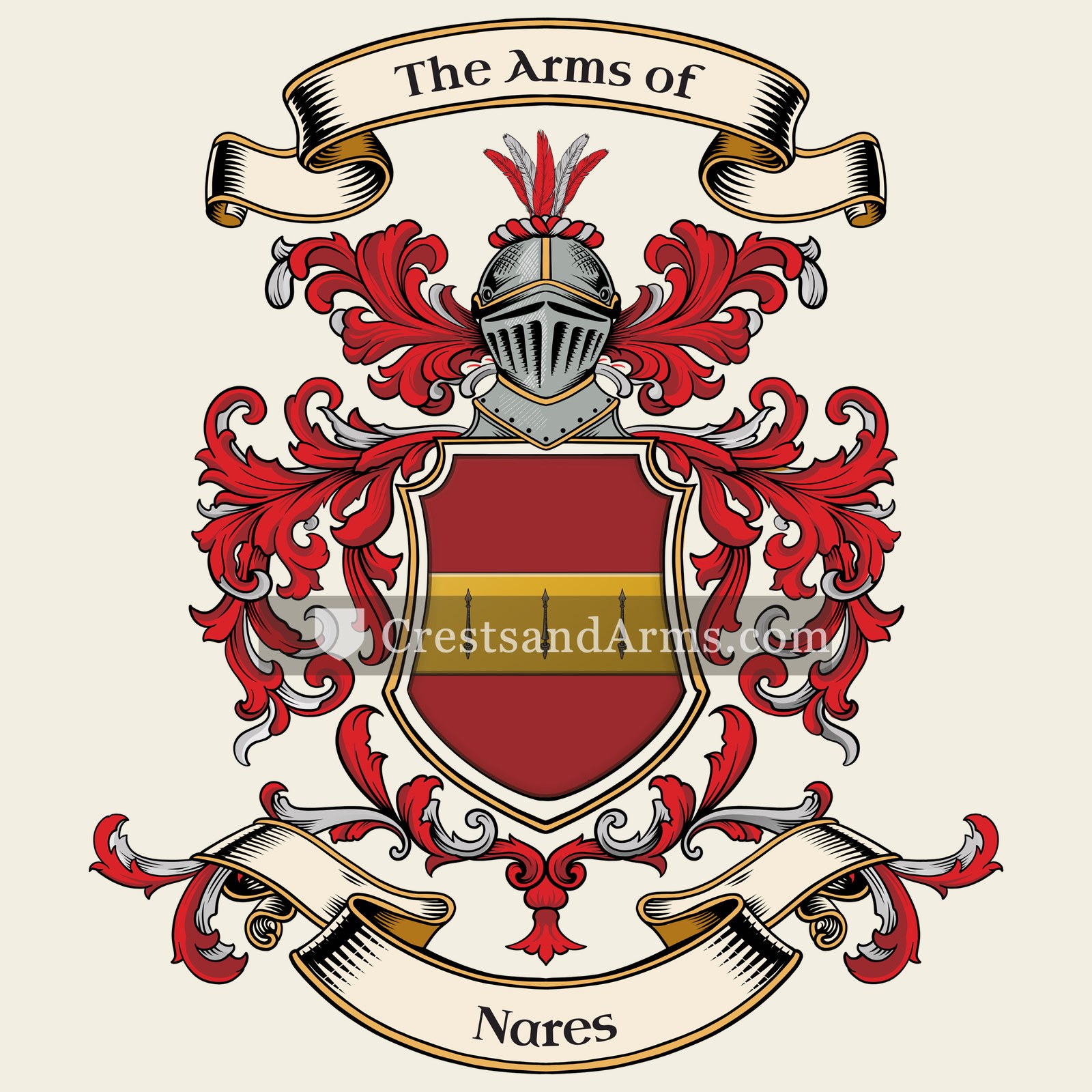 The Nares coat of arms, drawn from the recorded blazon