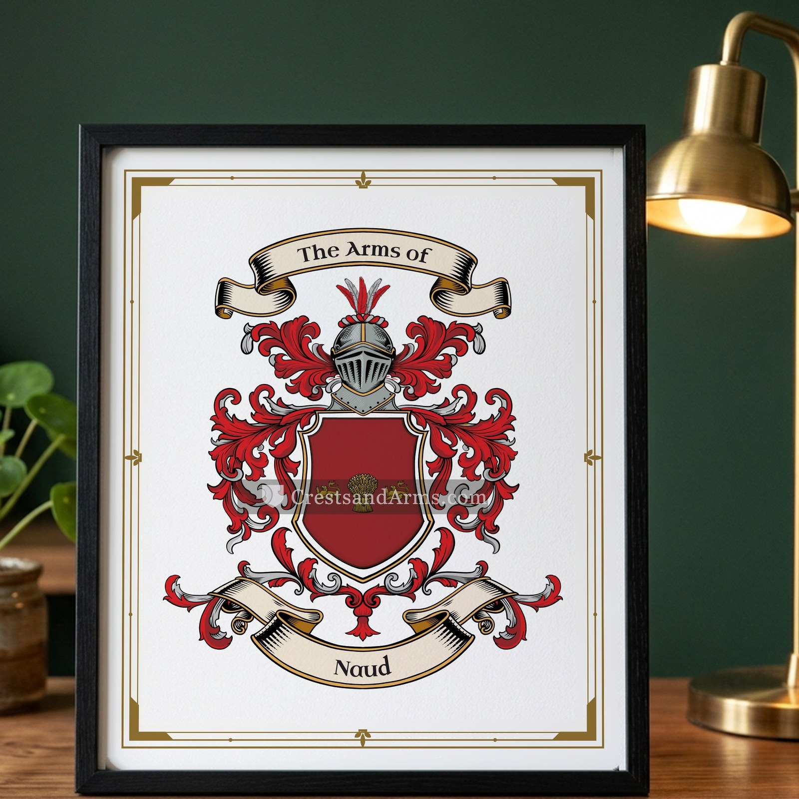 The Naud coat of arms on the framed print
