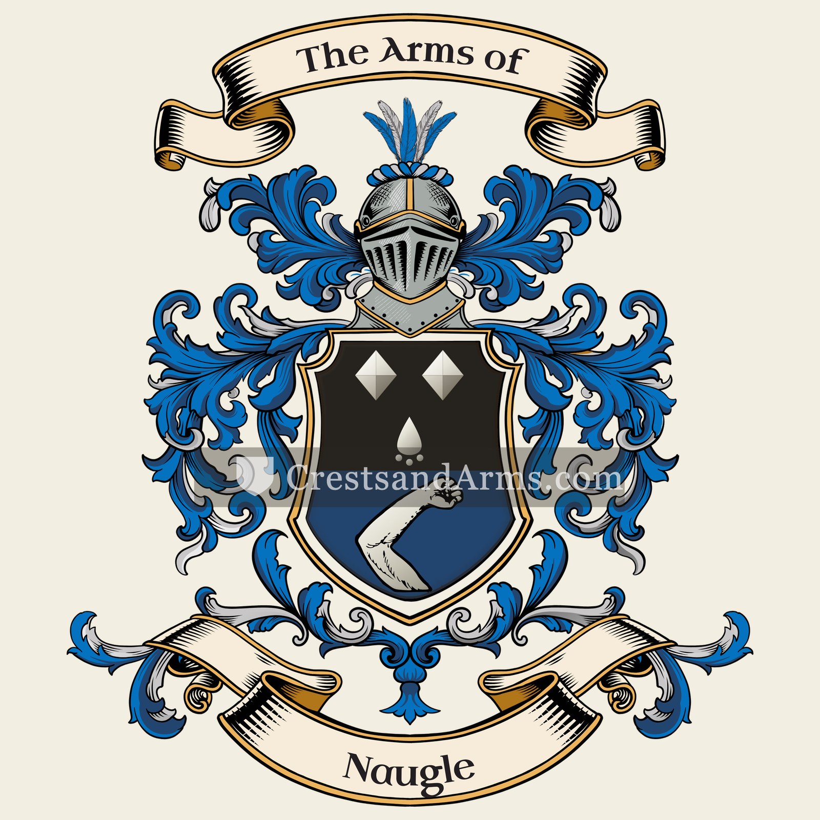The Naugle coat of arms, drawn from the recorded blazon