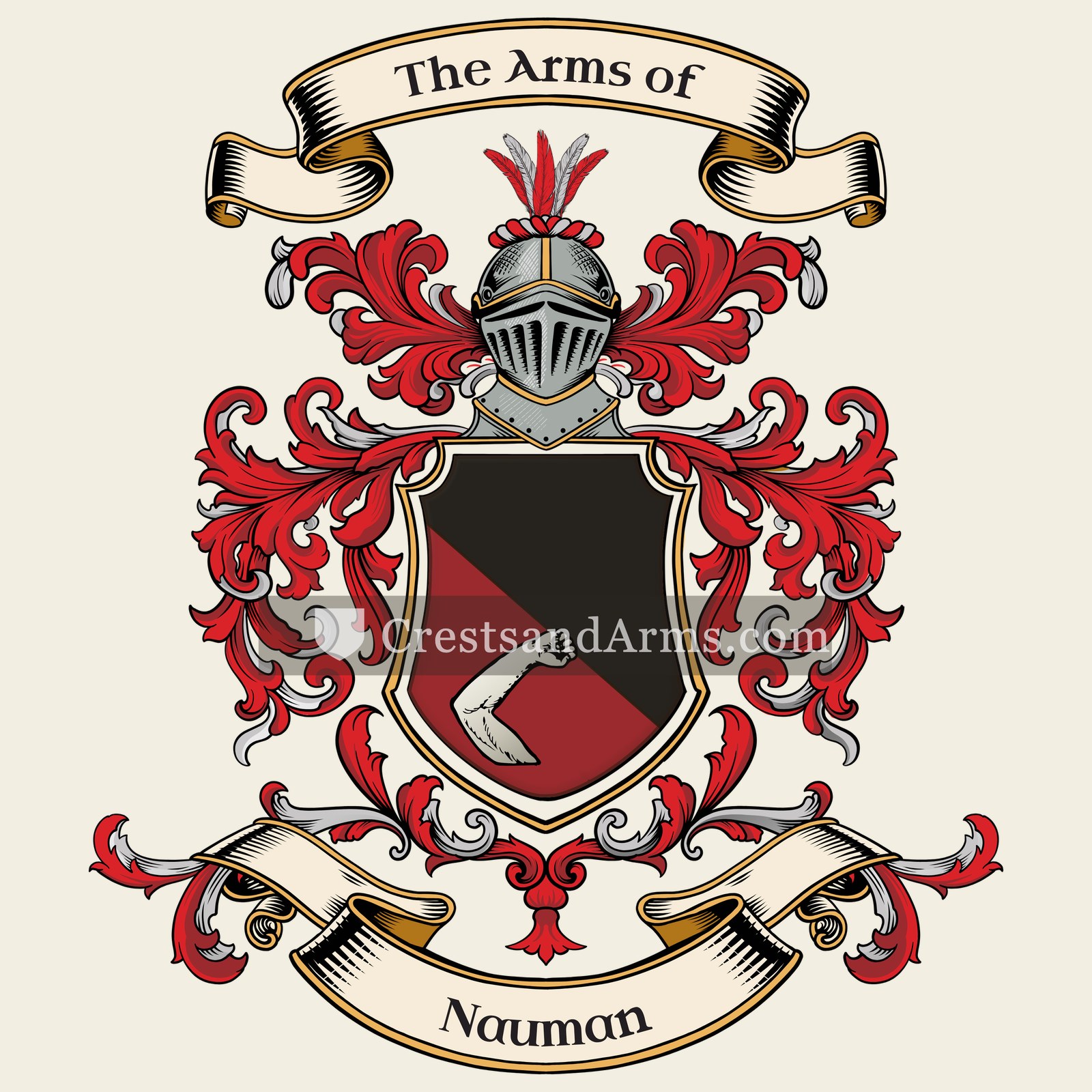 The Nauman coat of arms, drawn from the recorded blazon