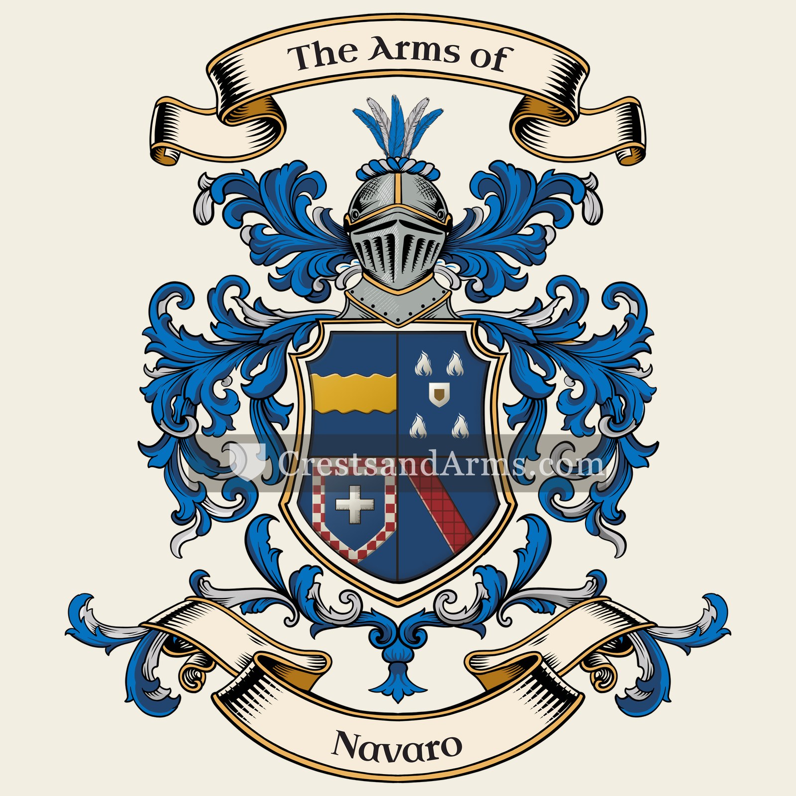 The Navaro coat of arms, drawn from the recorded blazon