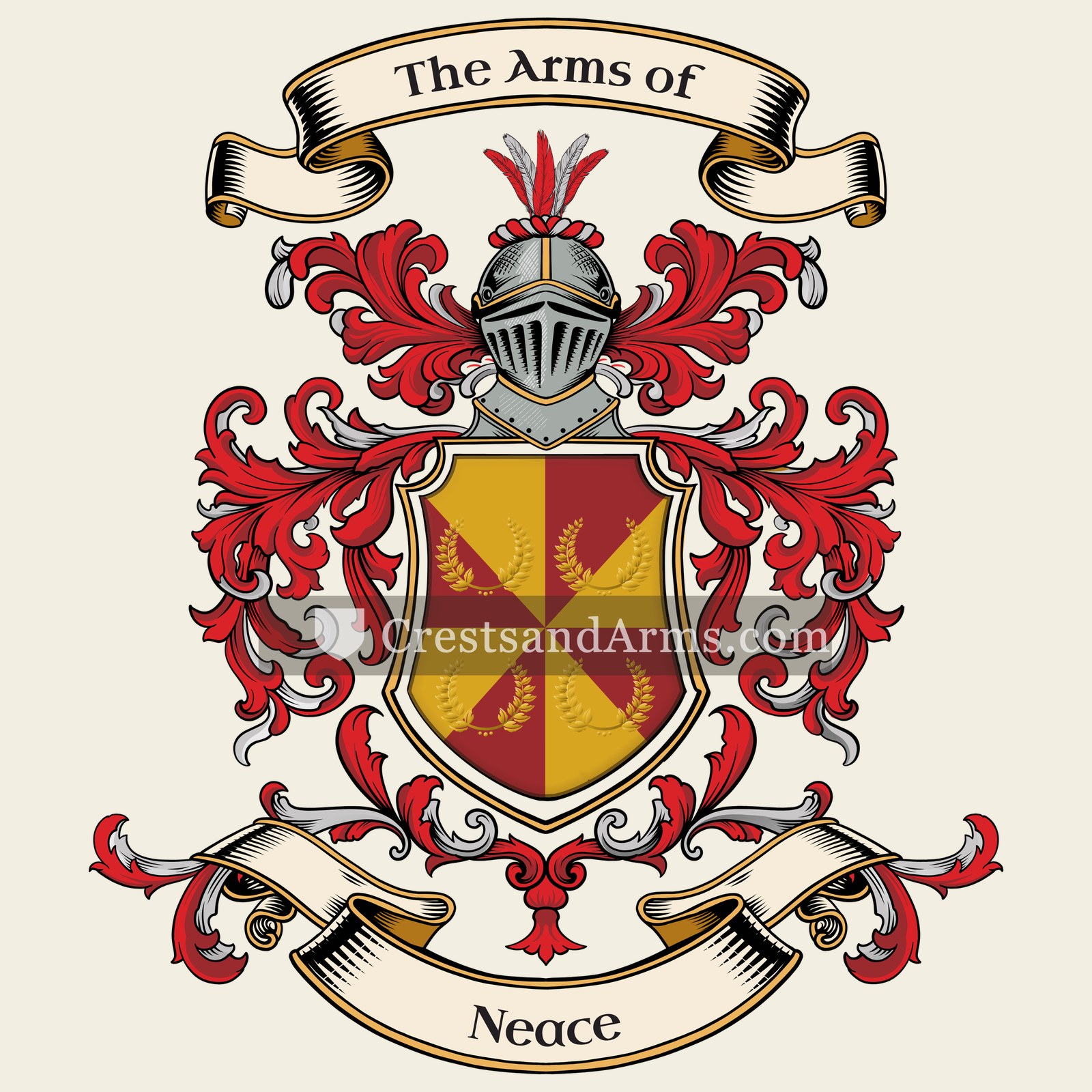 The Neace coat of arms, drawn from the recorded blazon