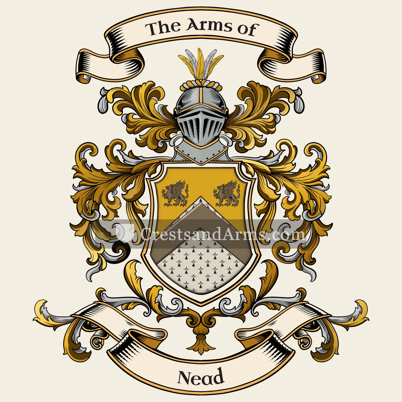 The Nead coat of arms, drawn from the recorded blazon