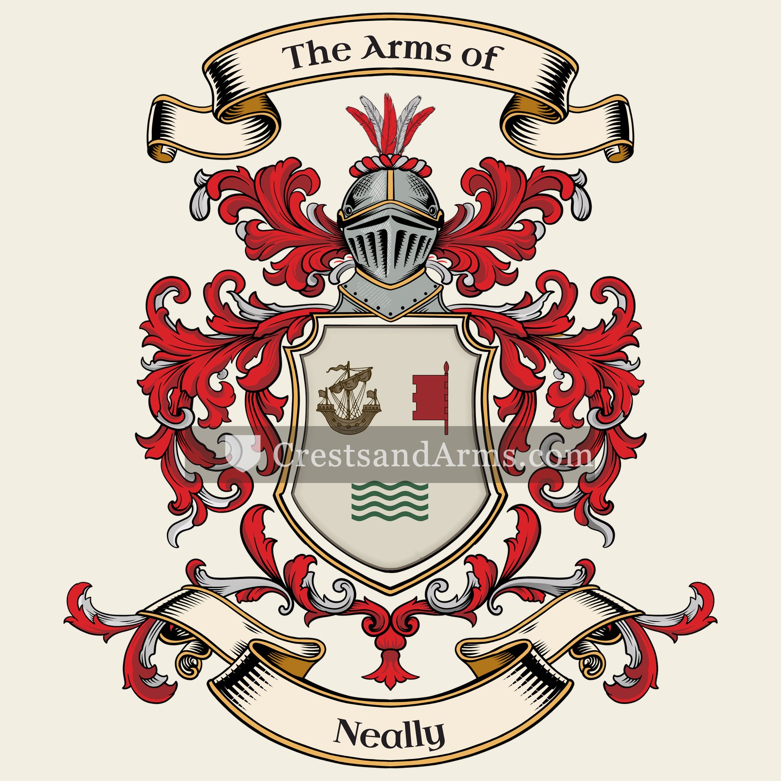 The Neally coat of arms, drawn from the recorded blazon