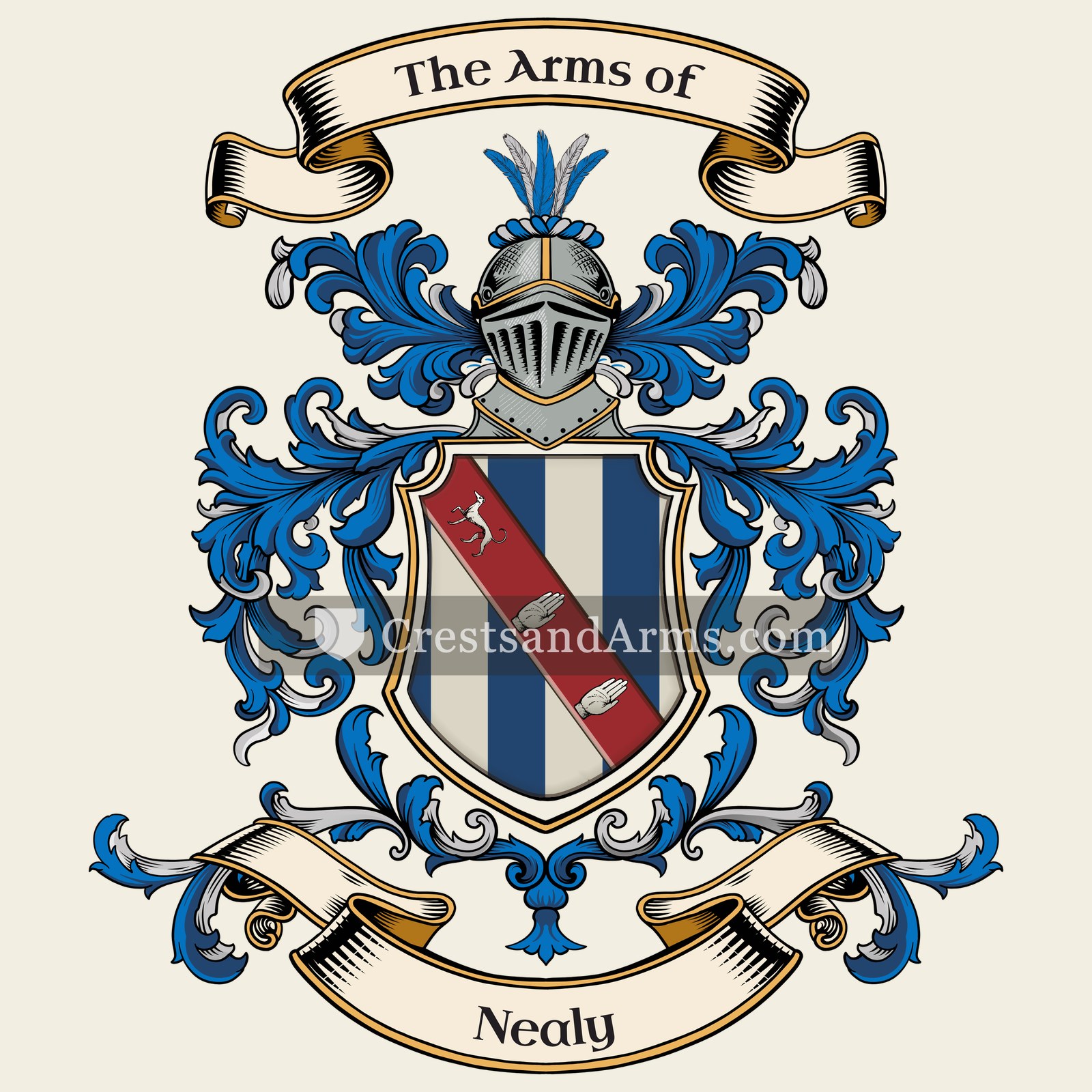 The Nealy coat of arms, drawn from the recorded blazon