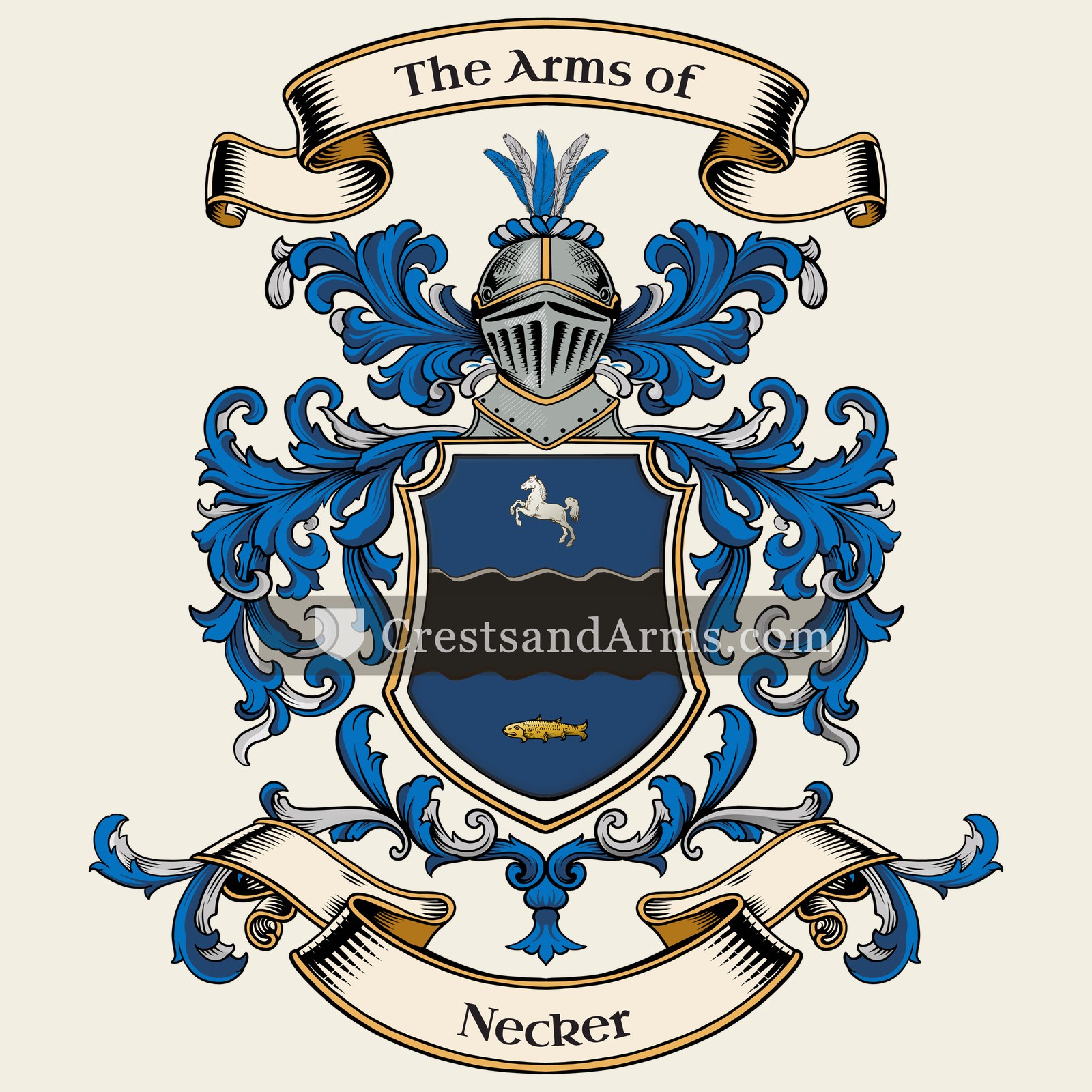The Necker coat of arms, drawn from the recorded blazon