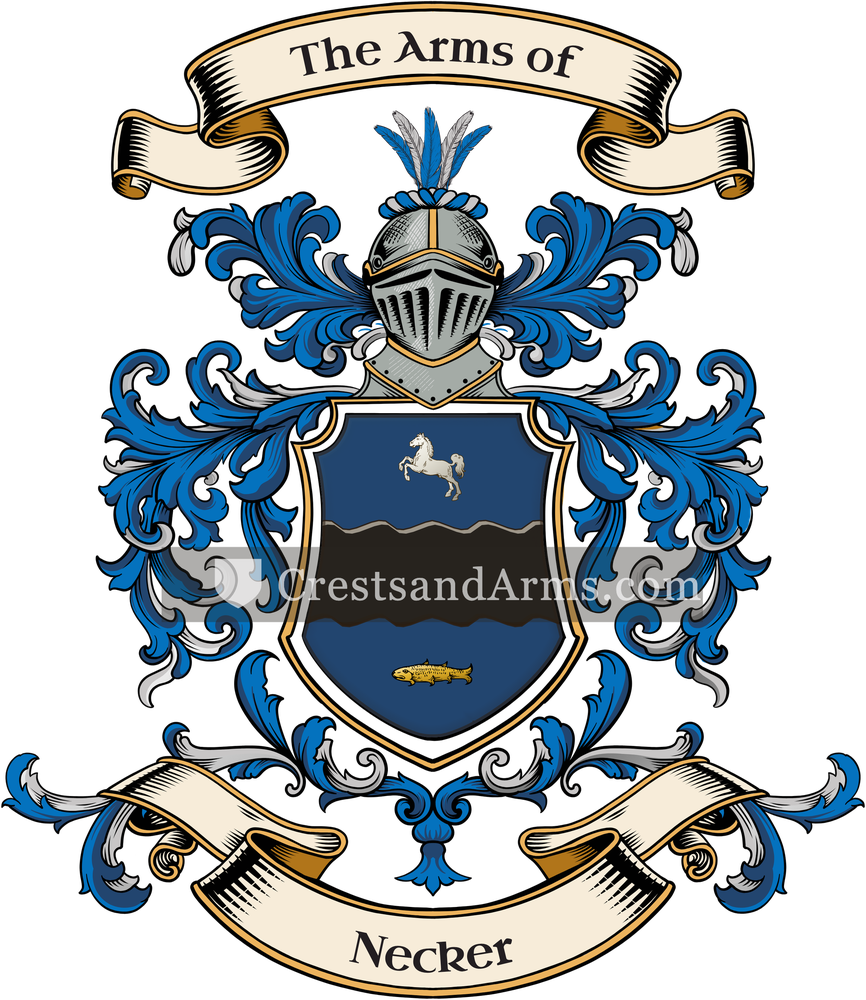 The Necker coat of arms, drawn from the recorded blazon