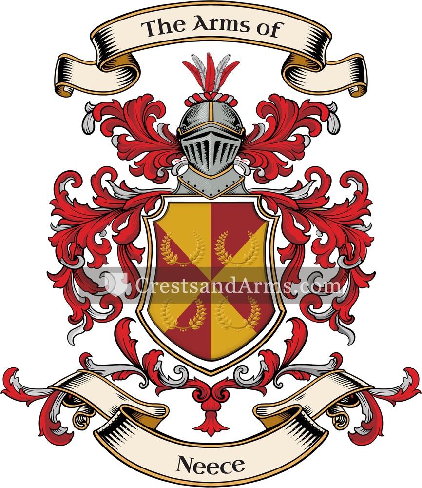 The Neece coat of arms, drawn from the recorded blazon