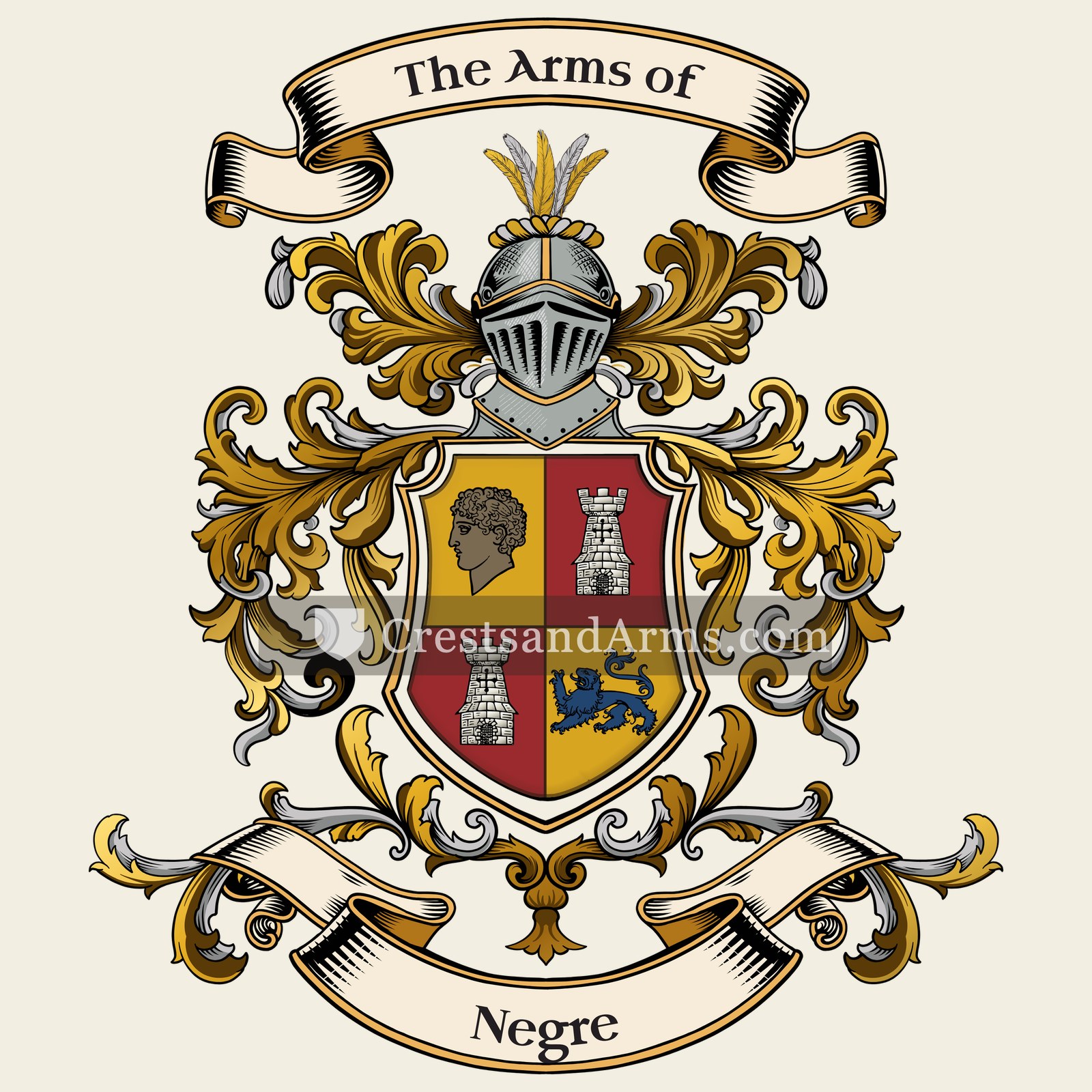 The Negre coat of arms, drawn from the recorded blazon