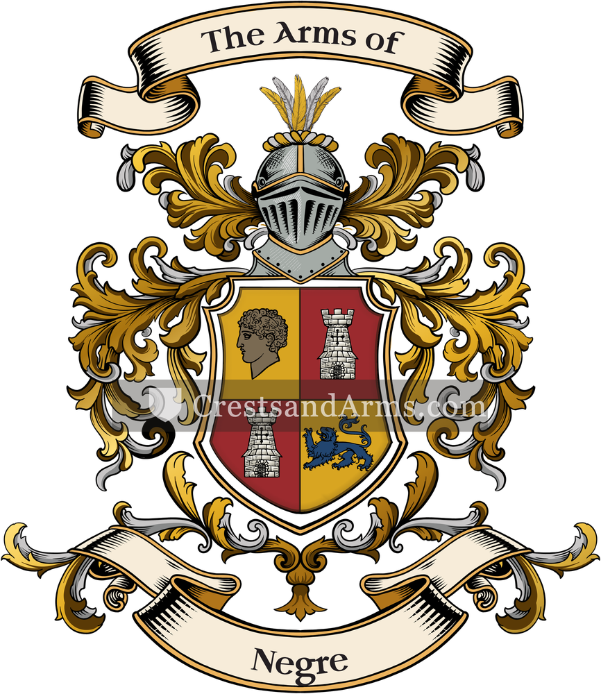 The Negre coat of arms, drawn from the recorded blazon