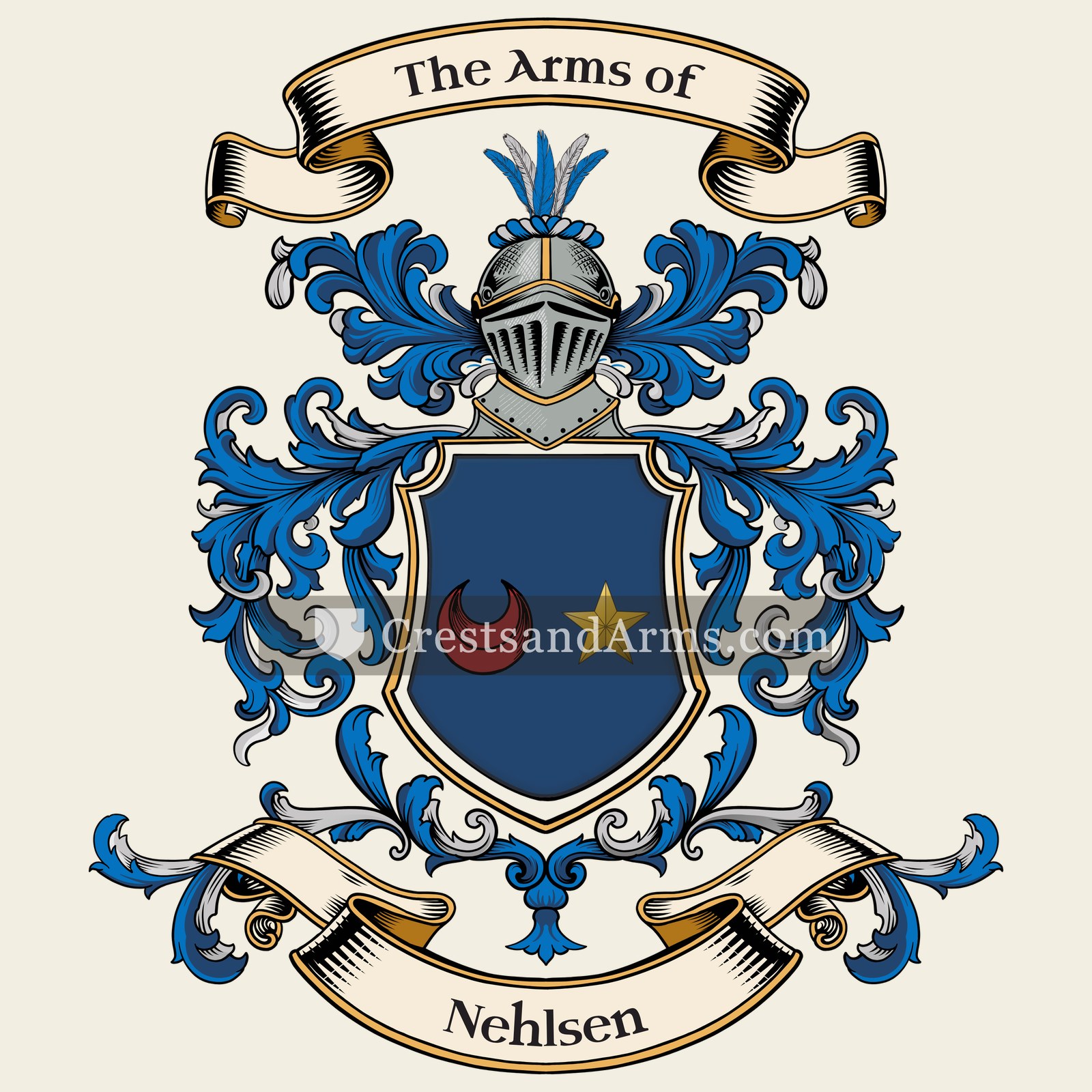 The Nehlsen coat of arms, drawn from the recorded blazon