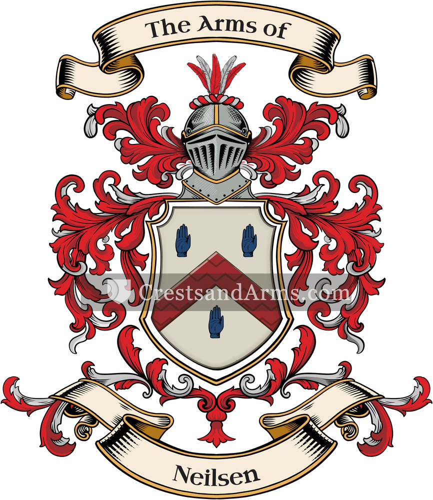 The Neilsen coat of arms, drawn from the recorded blazon