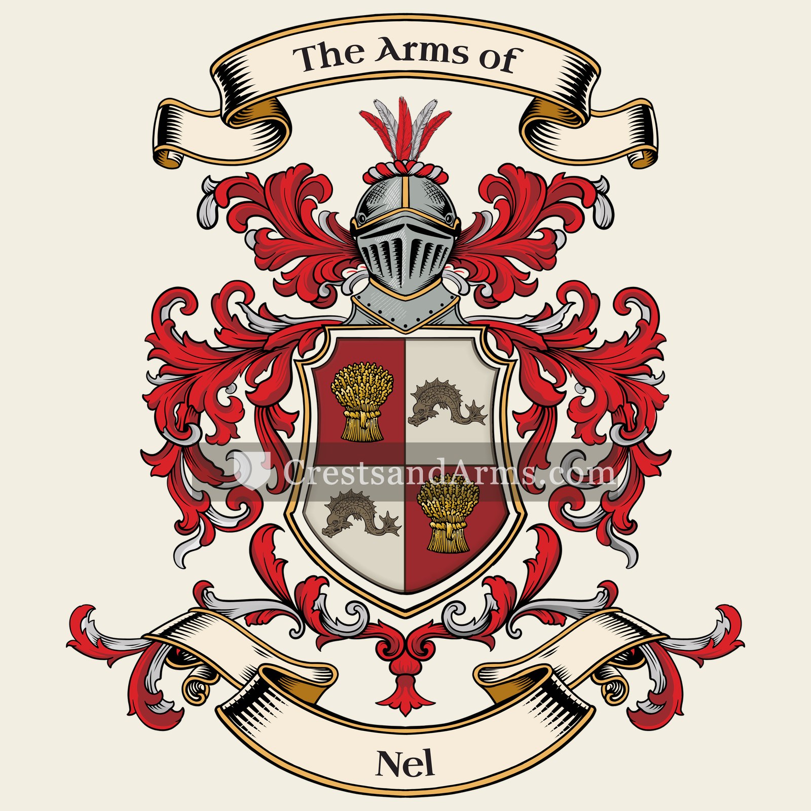 The Nel coat of arms, drawn from the recorded blazon