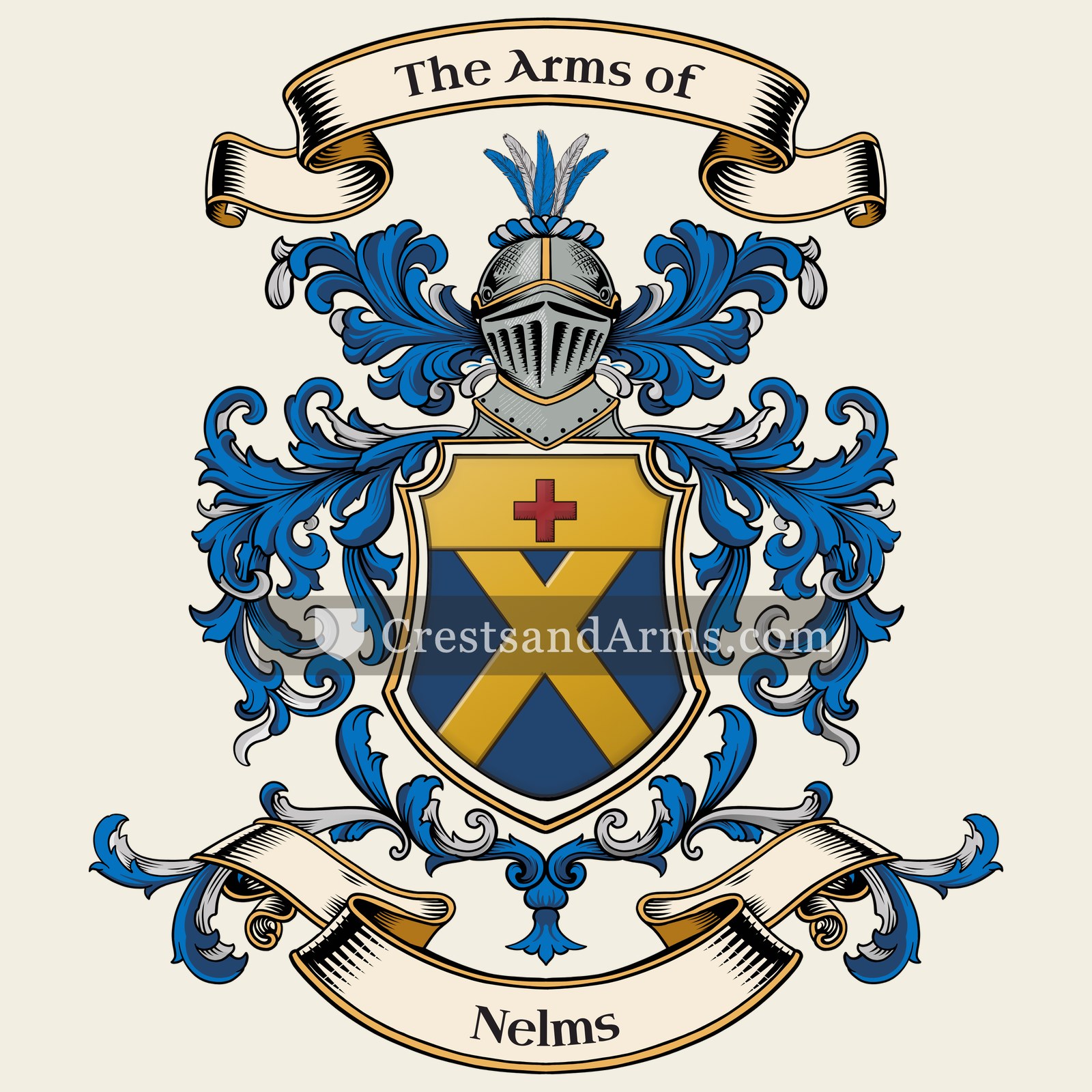 The Nelms coat of arms, drawn from the recorded blazon