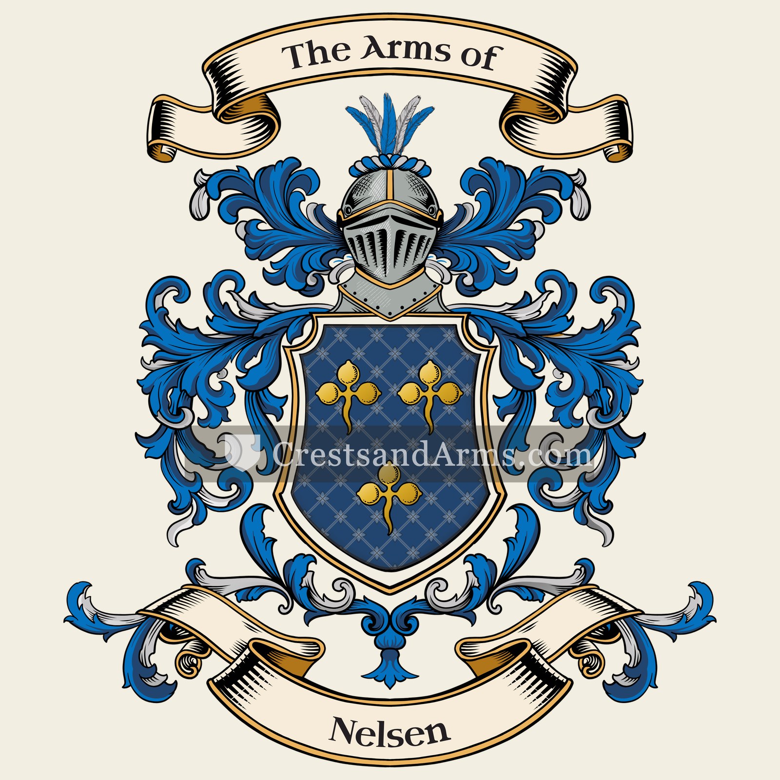The Nelsen coat of arms, drawn from the recorded blazon